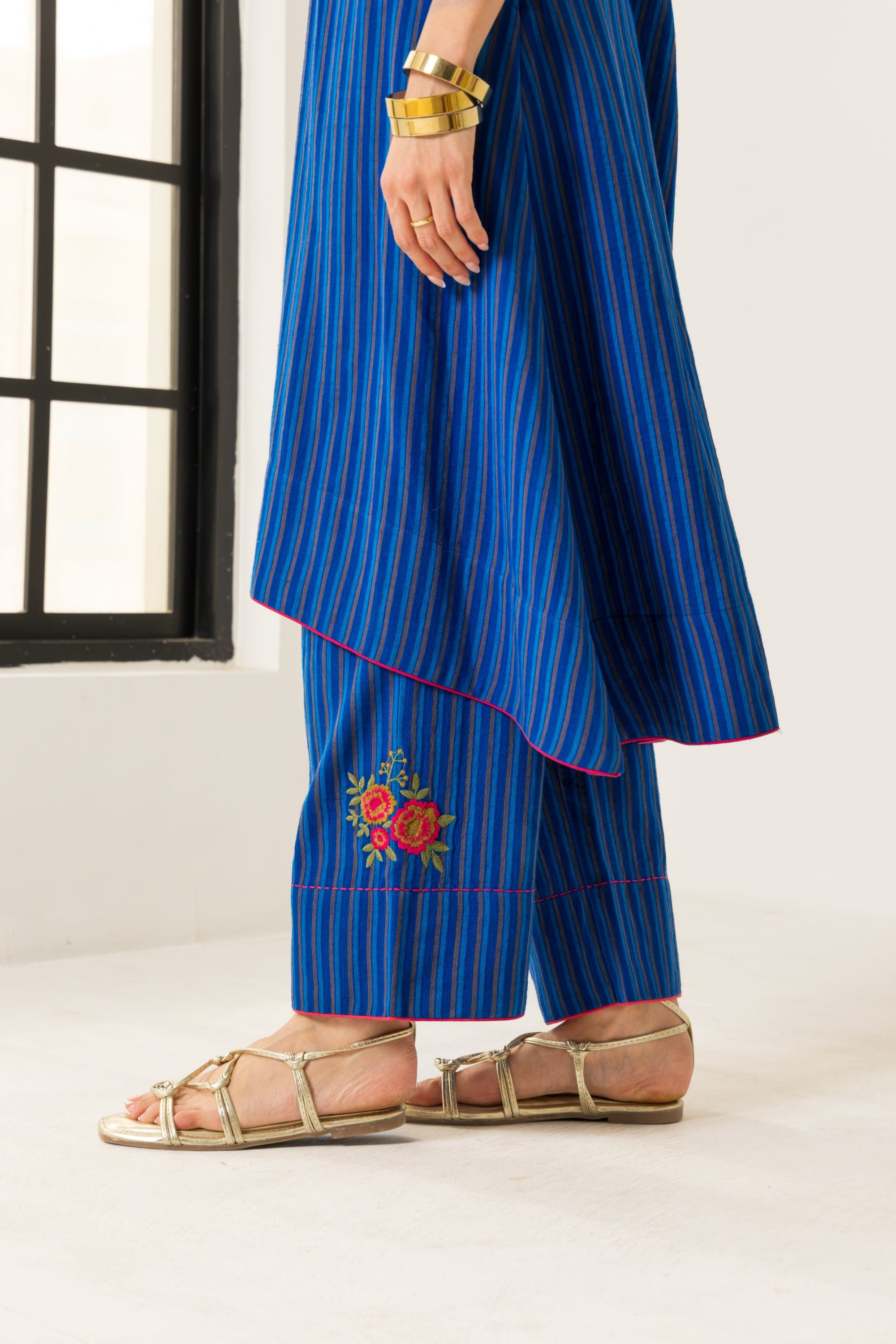Rosa Blue Embroidered Yarn Dyed Handcrafted Kurta Set
