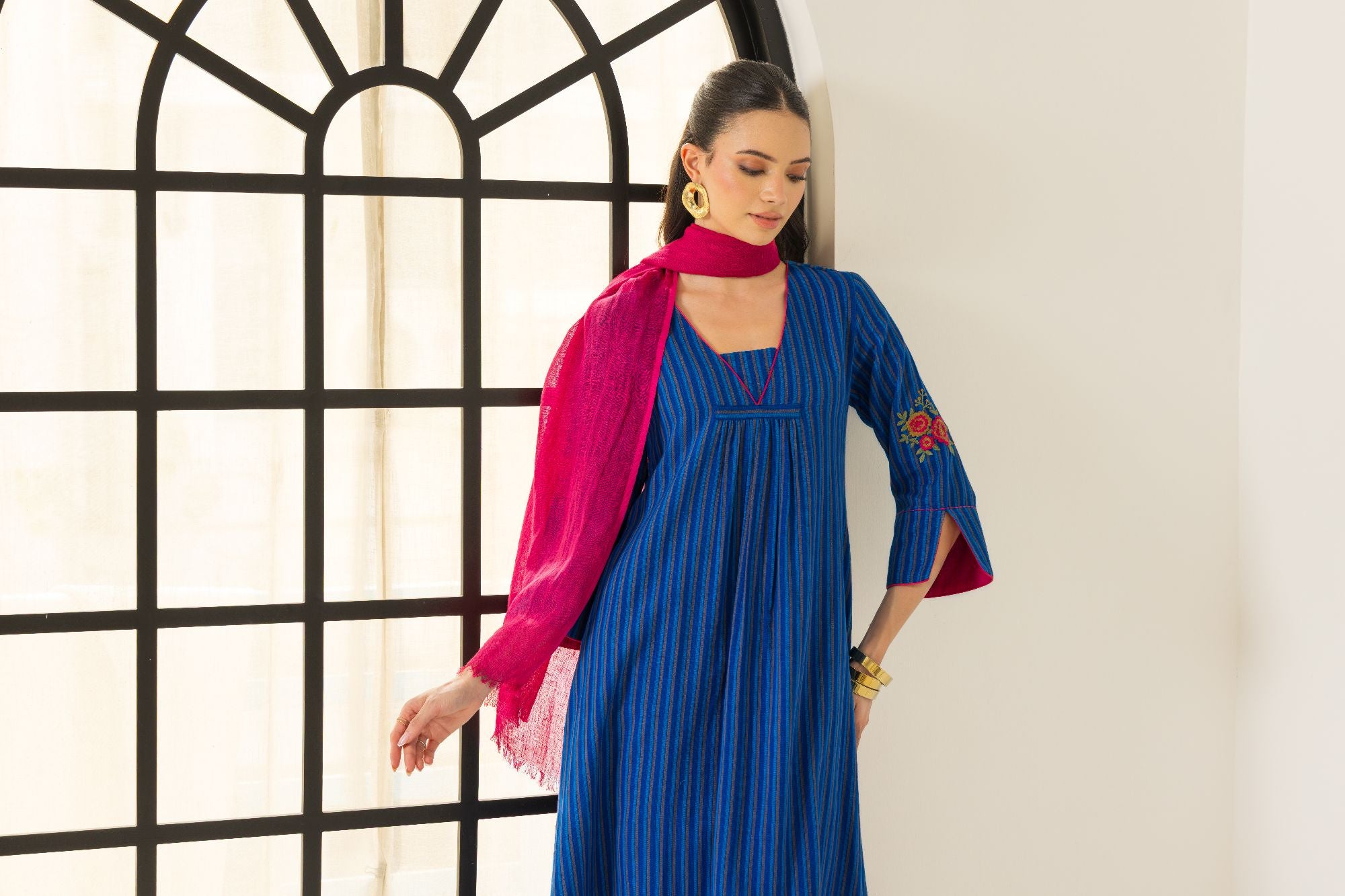 Rosa Blue Embroidered Yarn Dyed Handcrafted Kurta Set