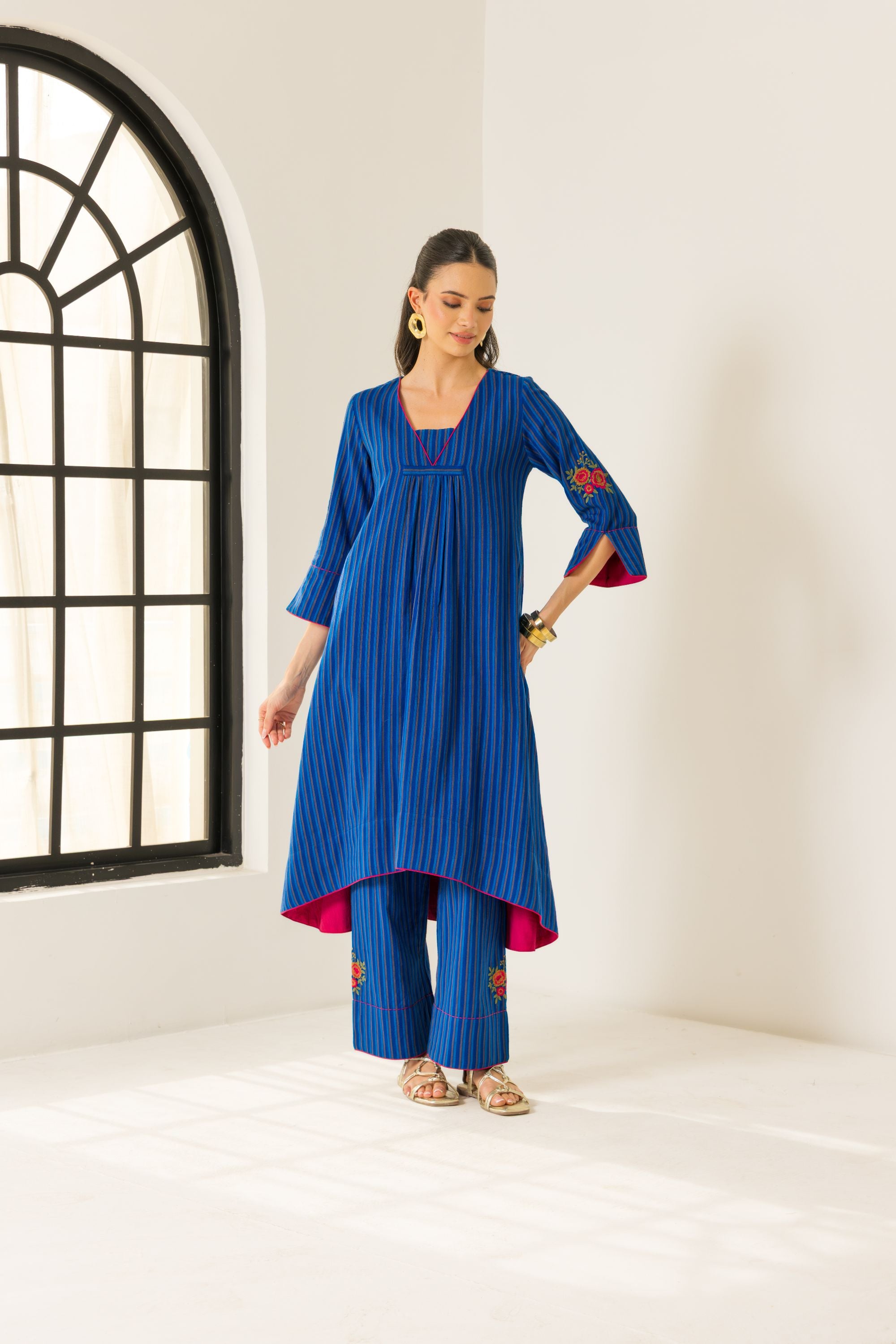 Rosa Blue Embroidered Yarn Dyed Handcrafted Kurta Set