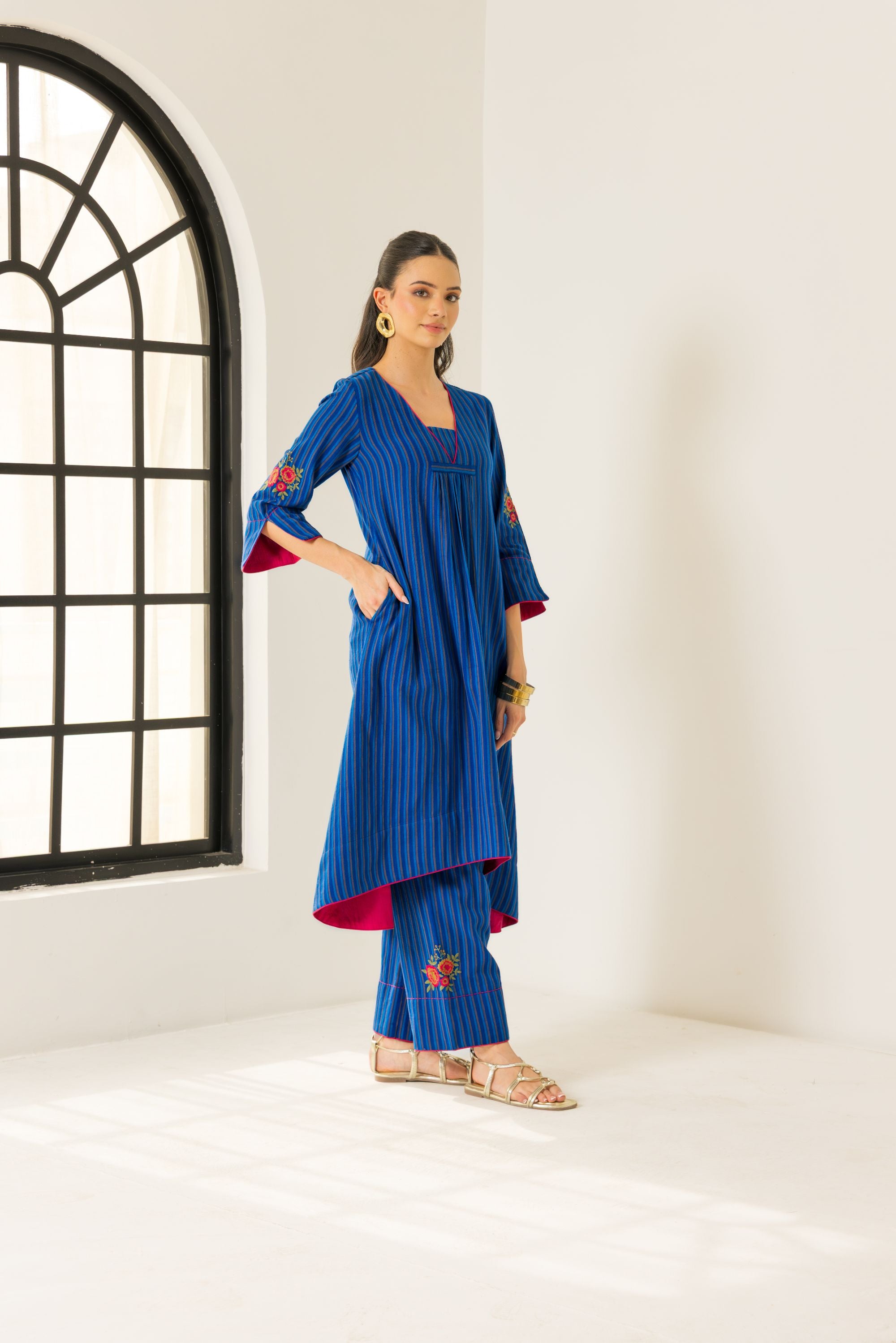 Rosa Blue Embroidered Yarn Dyed Handcrafted Kurta Set