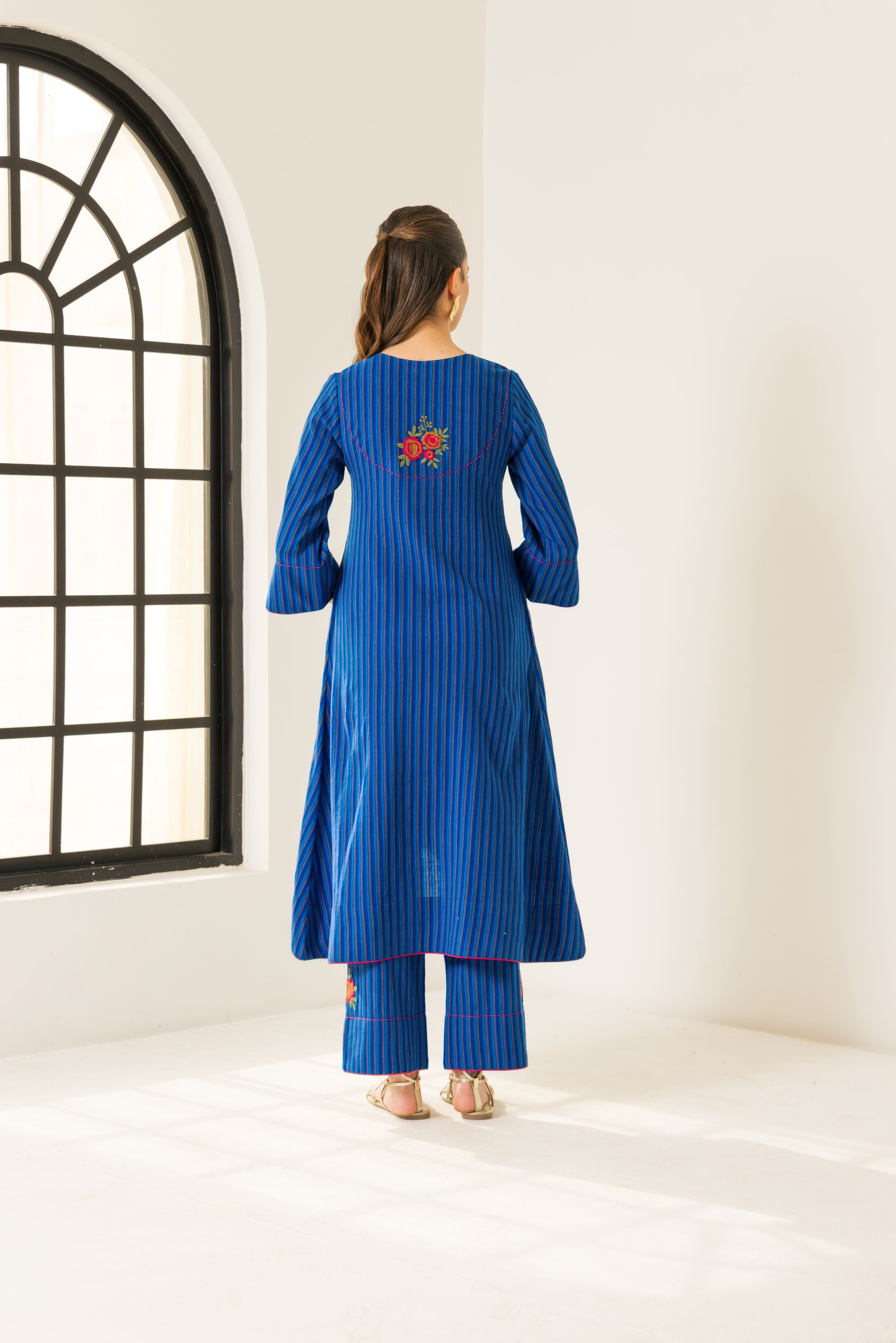 Rosa Blue Embroidered Yarn Dyed Handcrafted Kurta Set