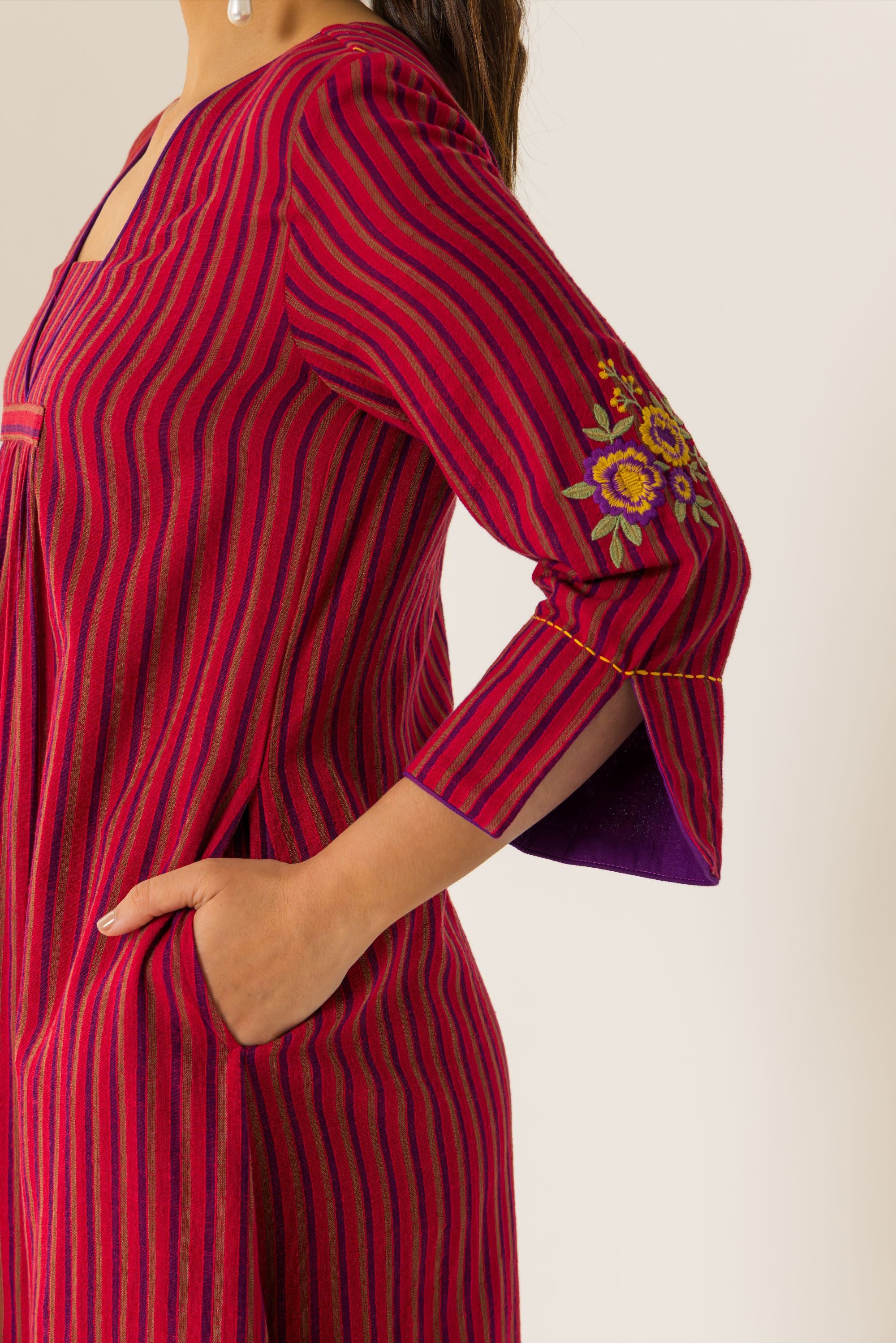 Rosa Red & Purple Embroidered Yarn Dyed Handcrafted Kurta Set