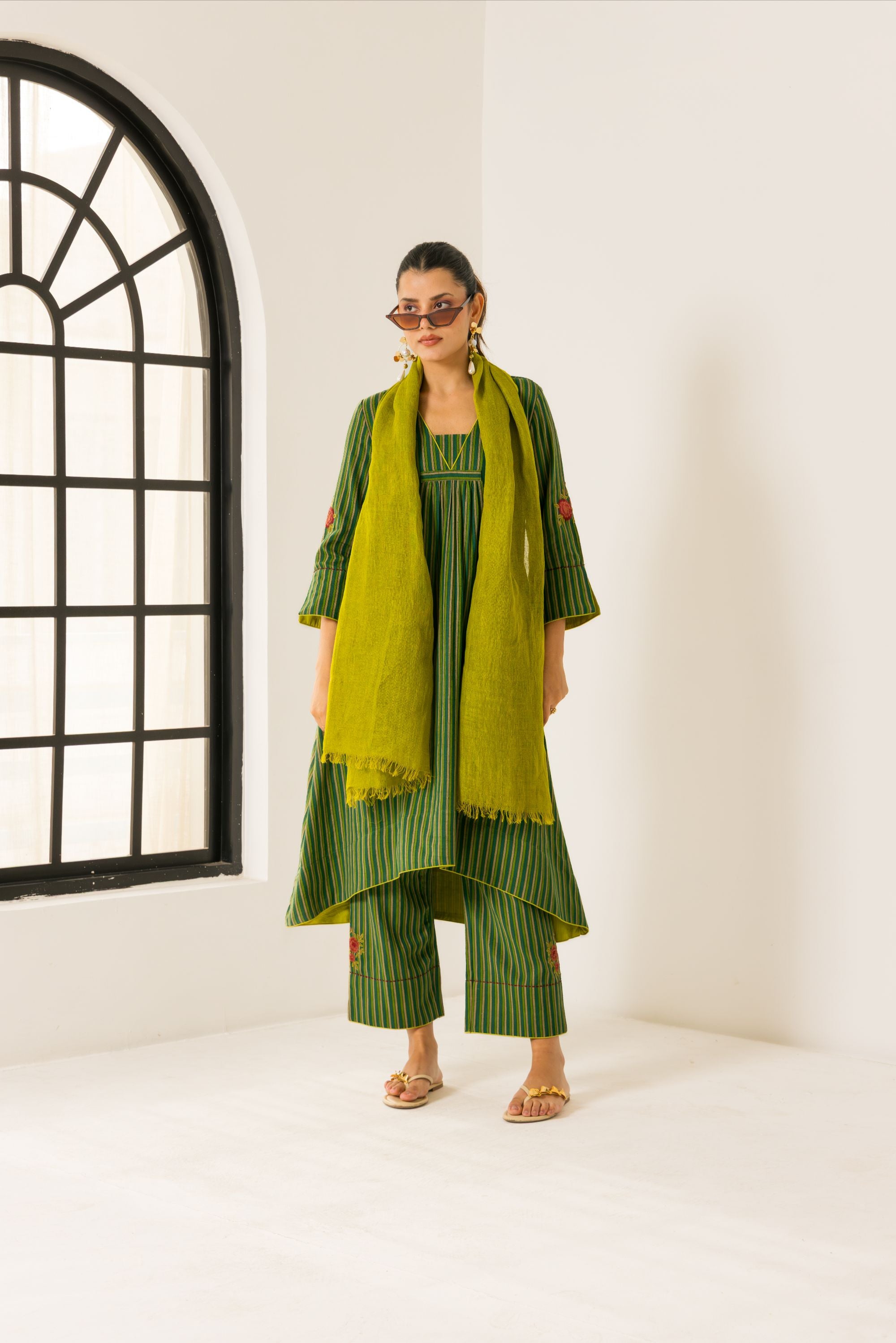Rosa Green Embroidered Yarn Dyed Handcrafted Kurta Set