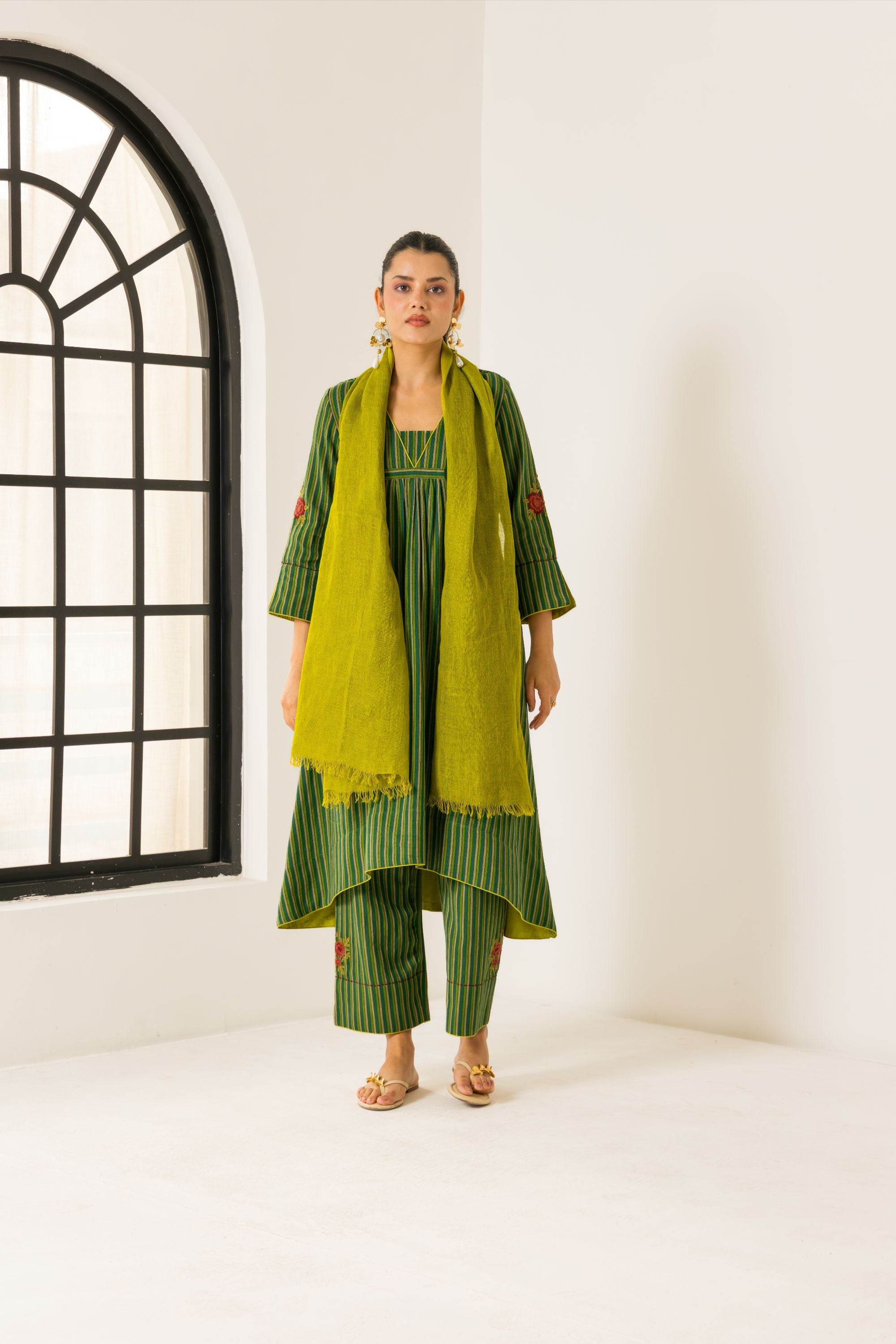 Rosa Green Embroidered Yarn Dyed Handcrafted Kurta Set