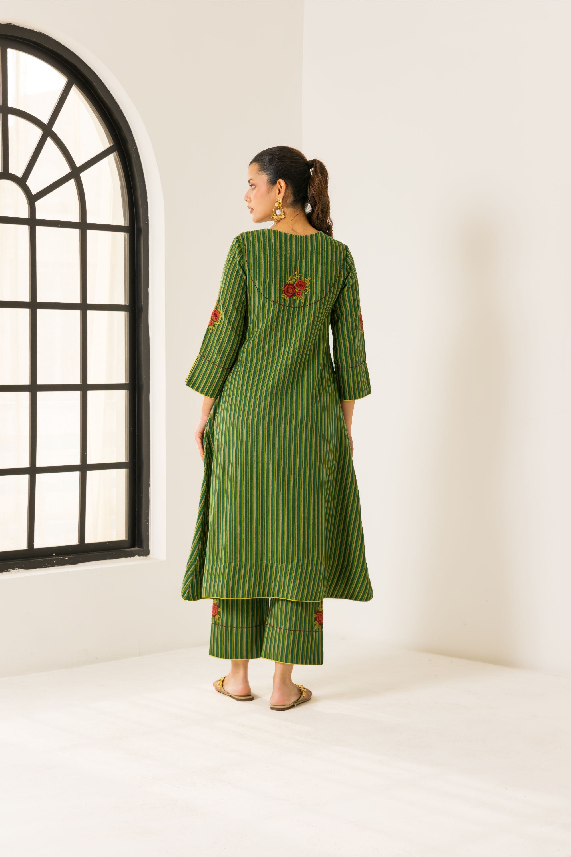 Rosa Green Embroidered Yarn Dyed Handcrafted Kurta Set