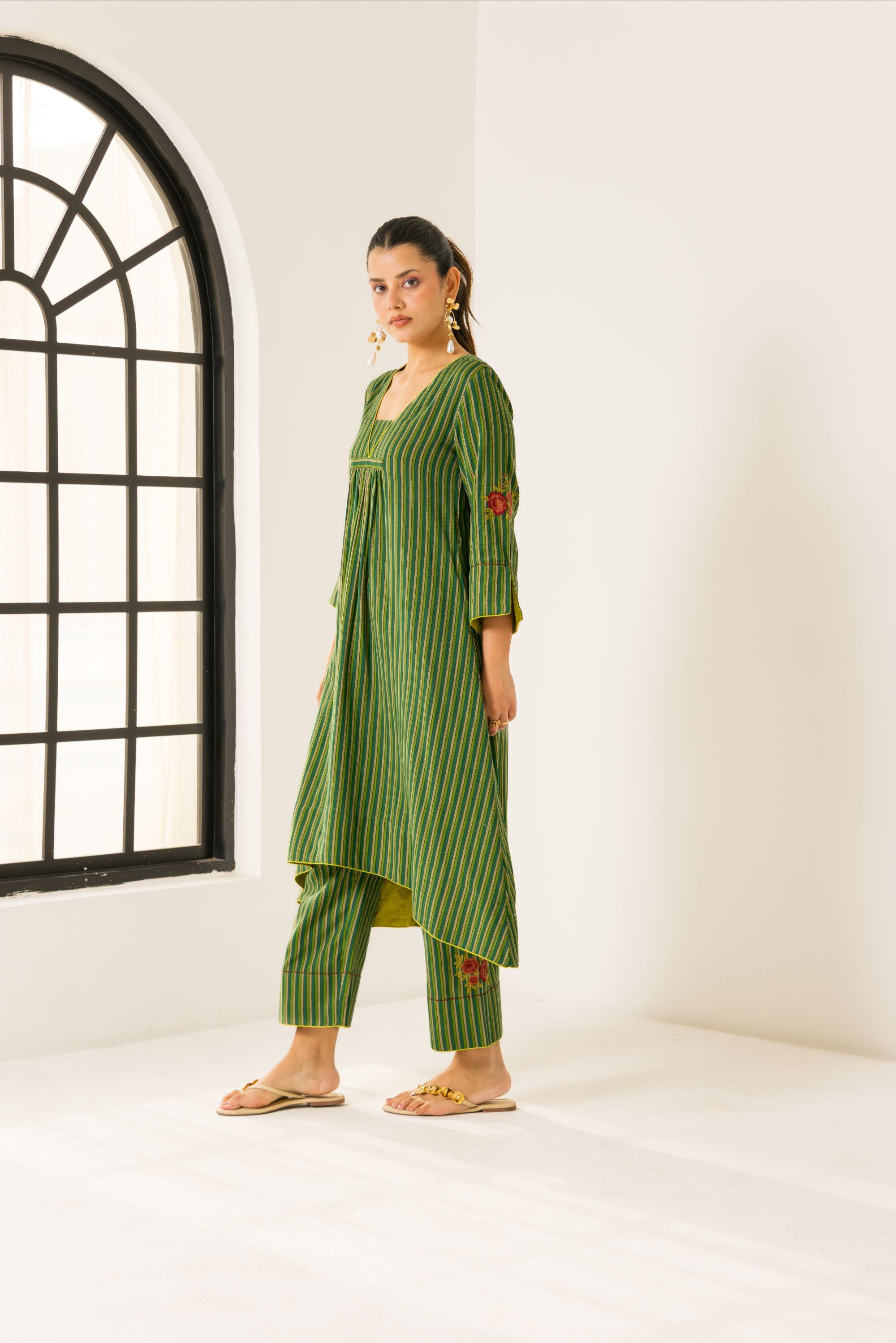 Rosa Green Embroidered Yarn Dyed Handcrafted Kurta Set