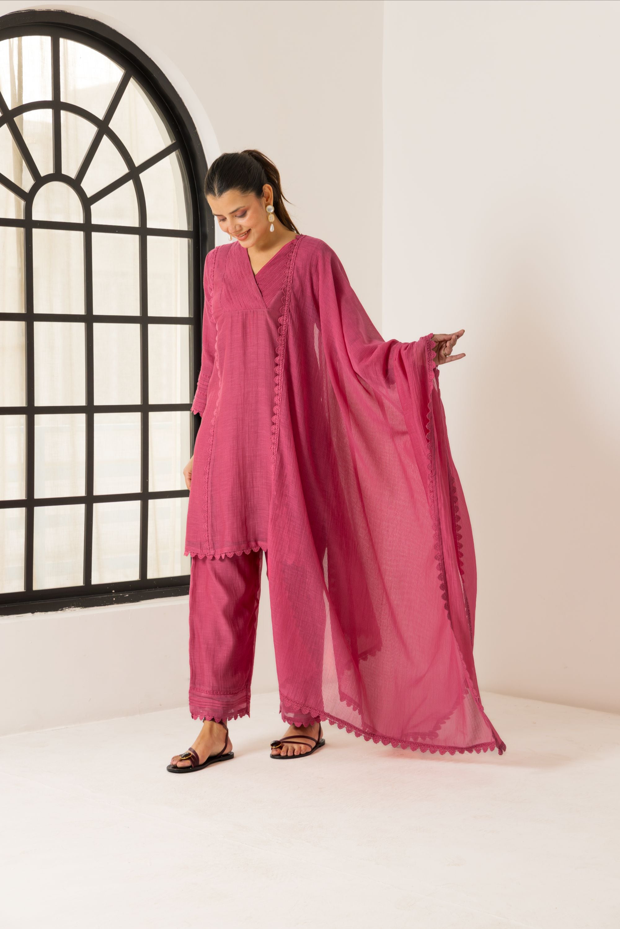 Amara Pink Cotton-Silk Chanderi Kurta Set