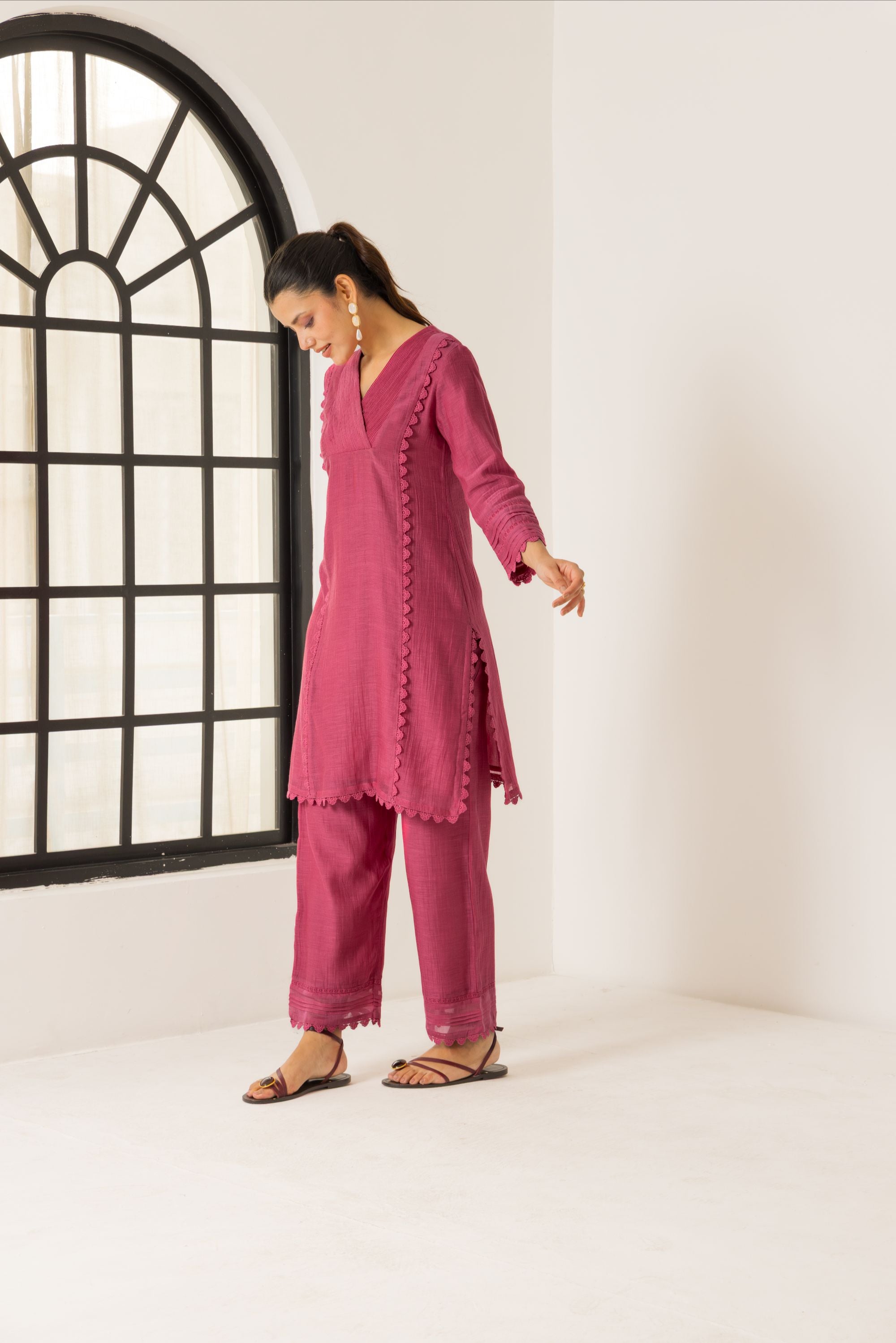 Amara Pink Cotton-Silk Chanderi Kurta Set