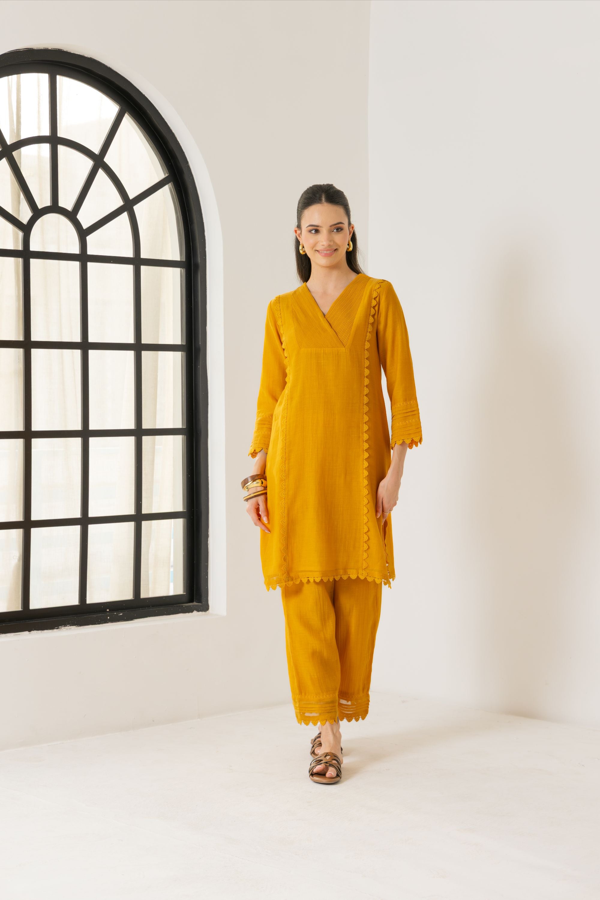 Amara Orange Cotton-Silk Chanderi Kurta Set