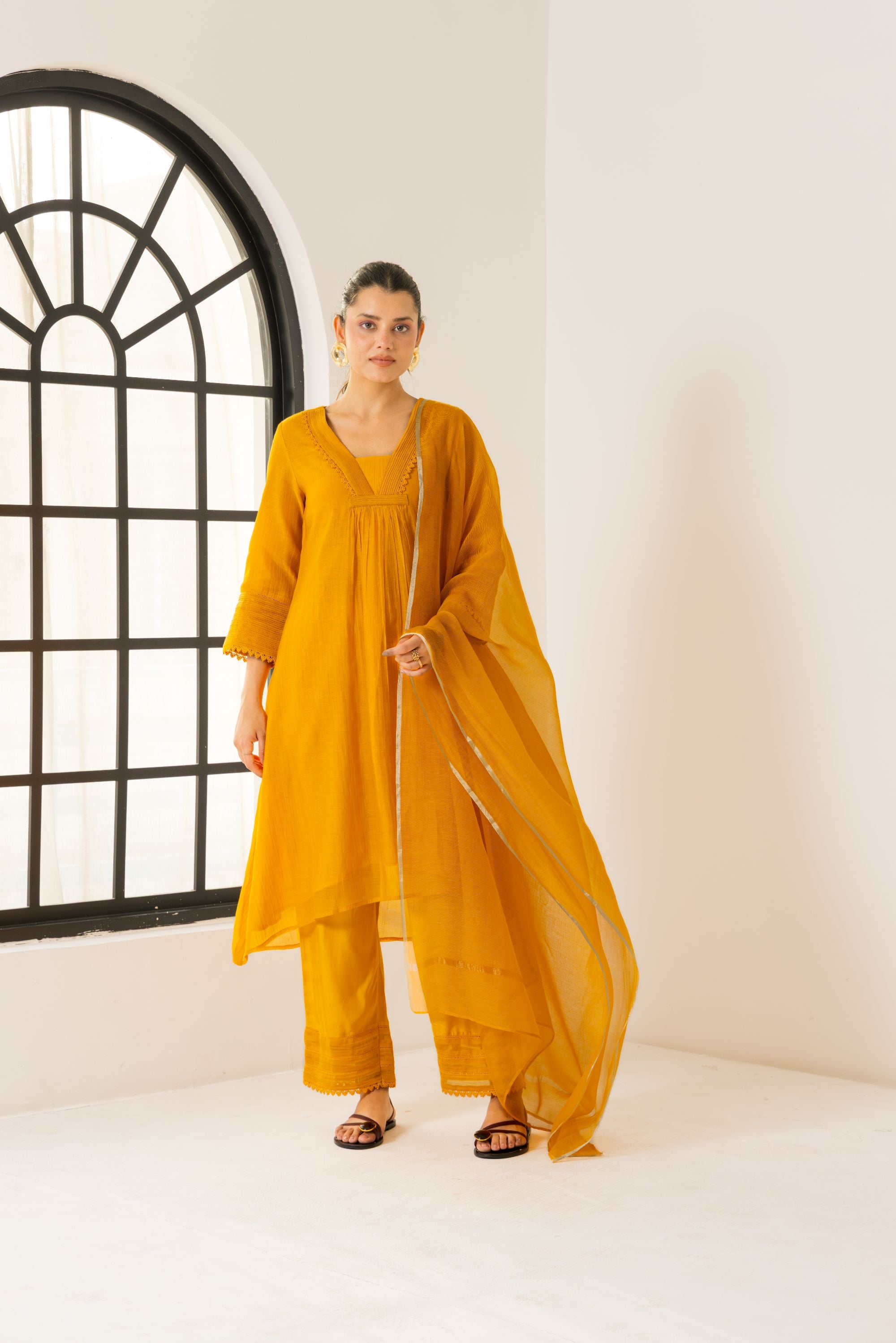 Naisha Orange Cotton-Silk Chanderi Kurta Set