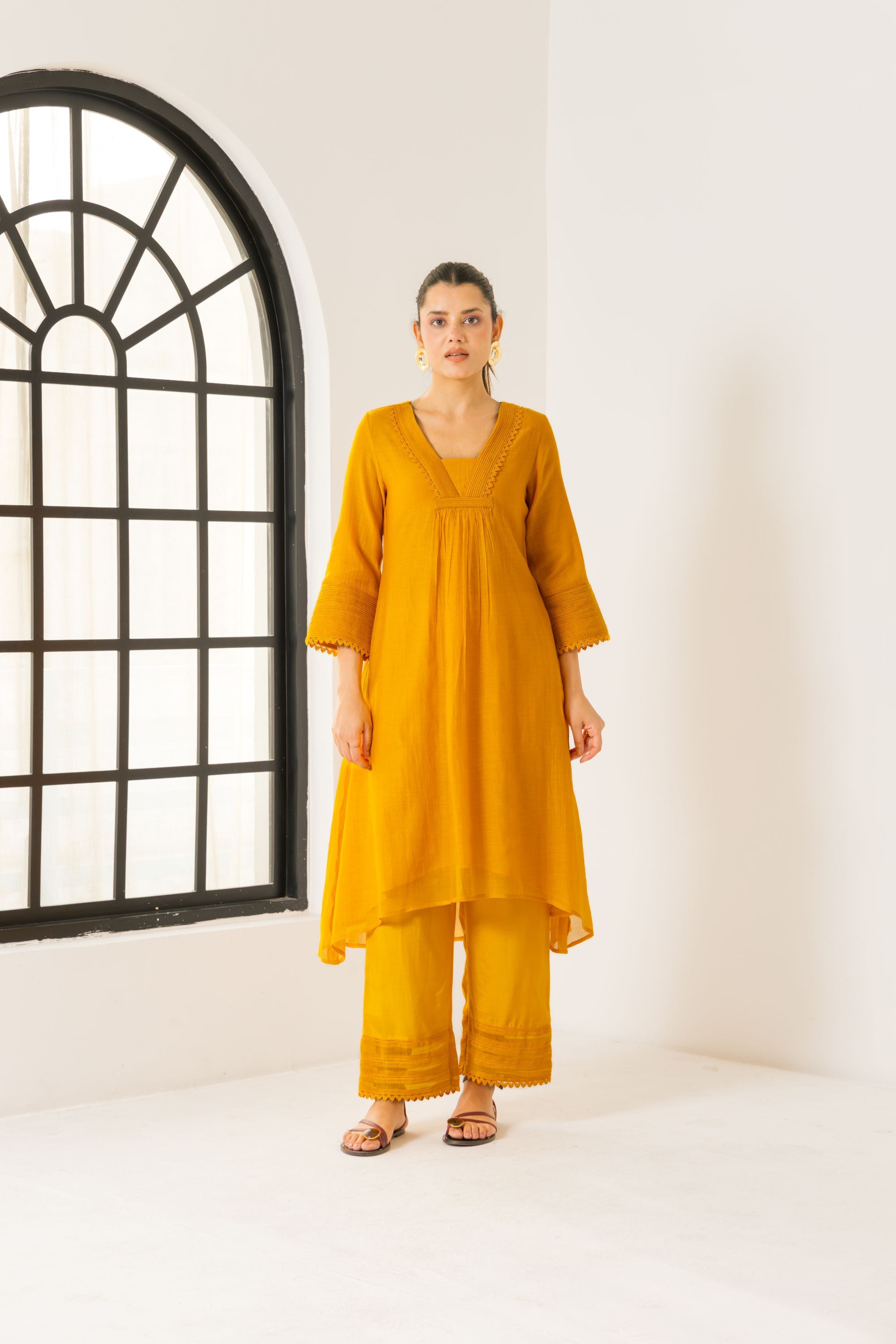 Naisha Orange Cotton-Silk Chanderi Kurta Set