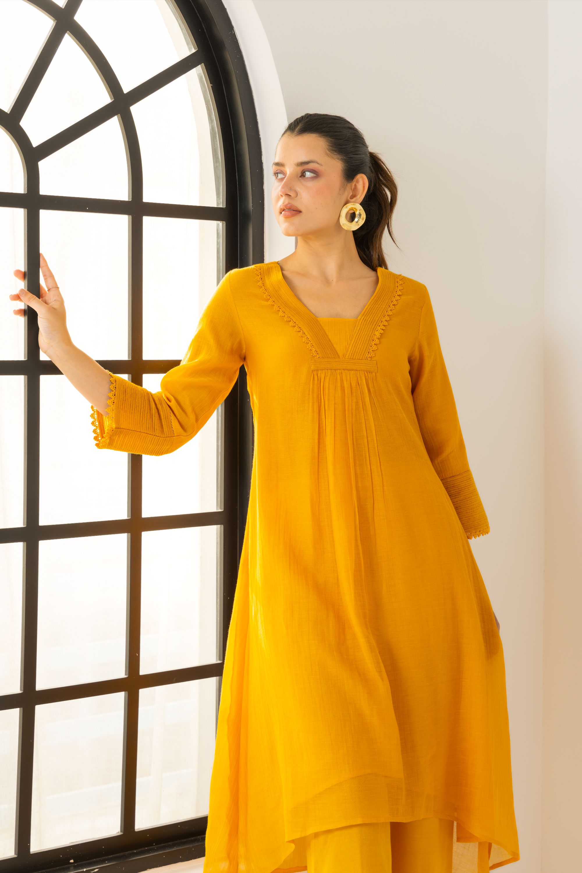 Amara Orange Cotton-Silk Chanderi Kurta Set