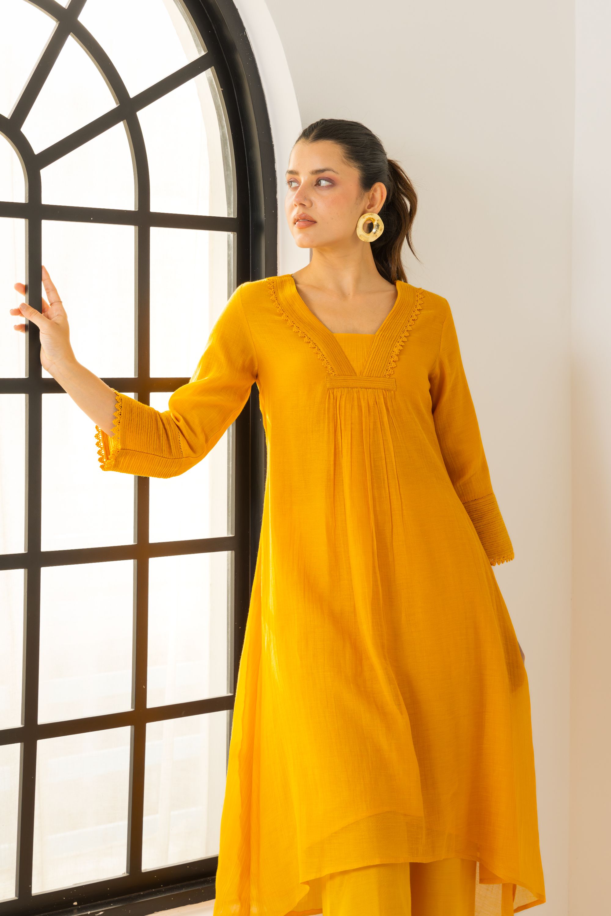 Naisha Orange Cotton-Silk Chanderi Kurta Set