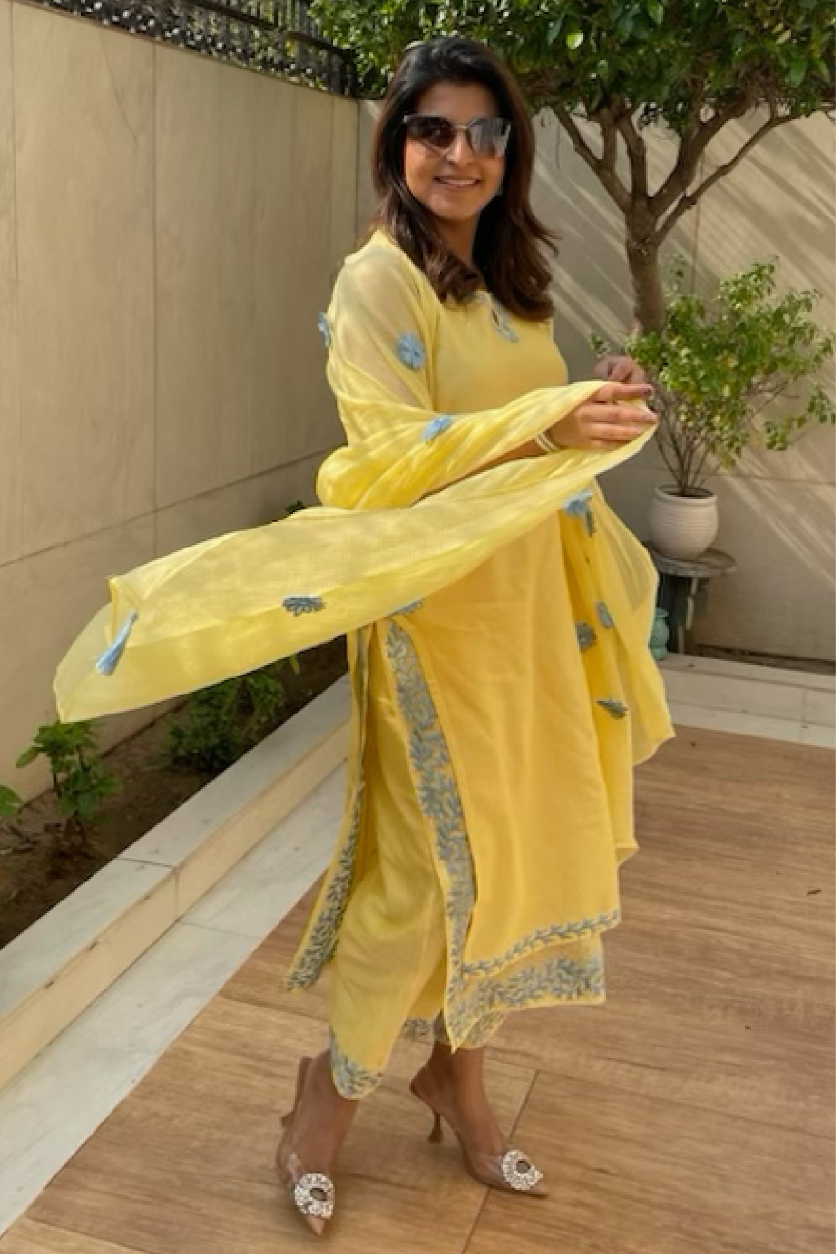 DUA LIGHT YELLOW SILK CHANDERI KURTA SET