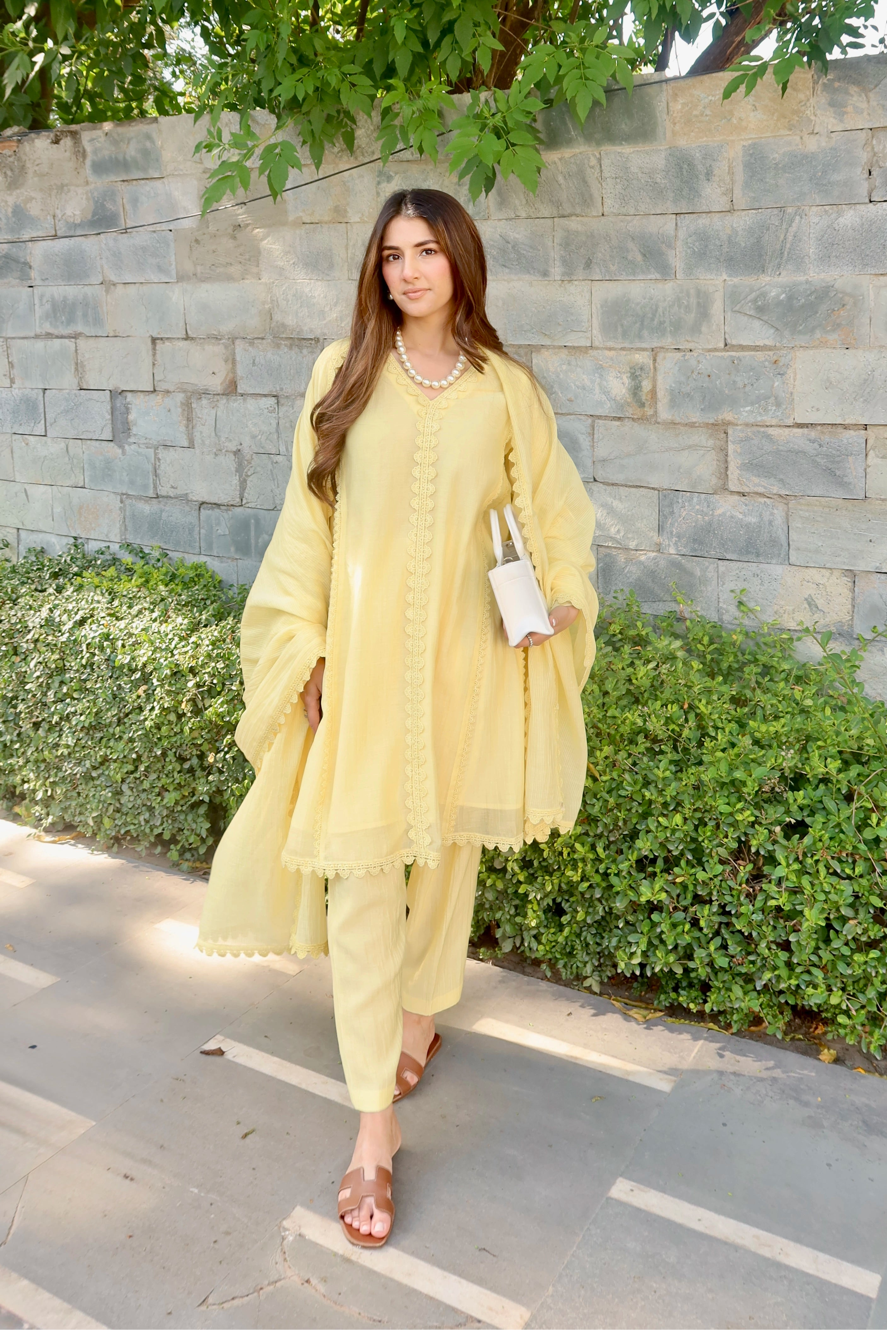 Meher Taluja in Samara Yellow Cotton-Silk Chanderi Choga Set