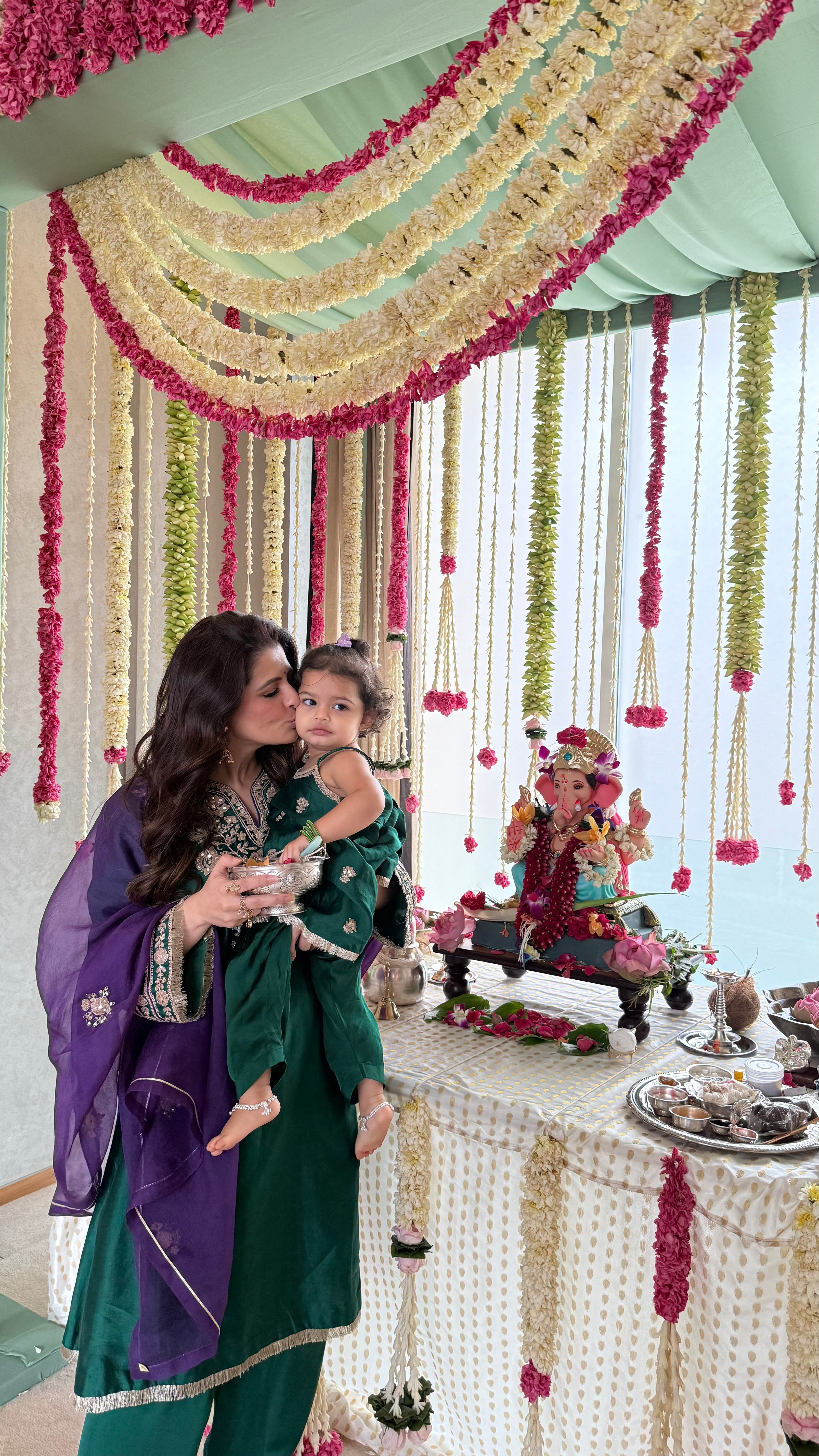 Natasha Luthra in Silk Chanderi Embroidered Emerald Green A-Line Choga Set