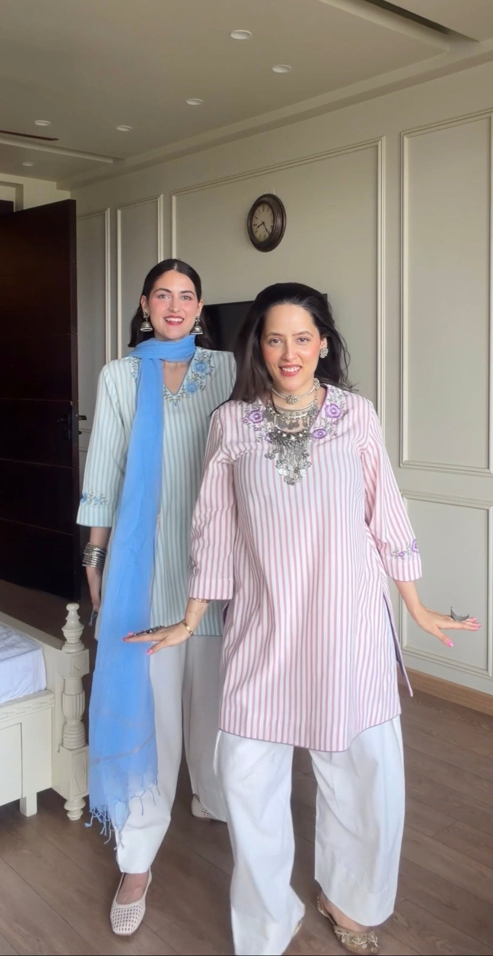 Arisha Amitha in Zainab Pink Embroidered Yarn Dyed Handcrafted Kurta Set with Farshi Salwar