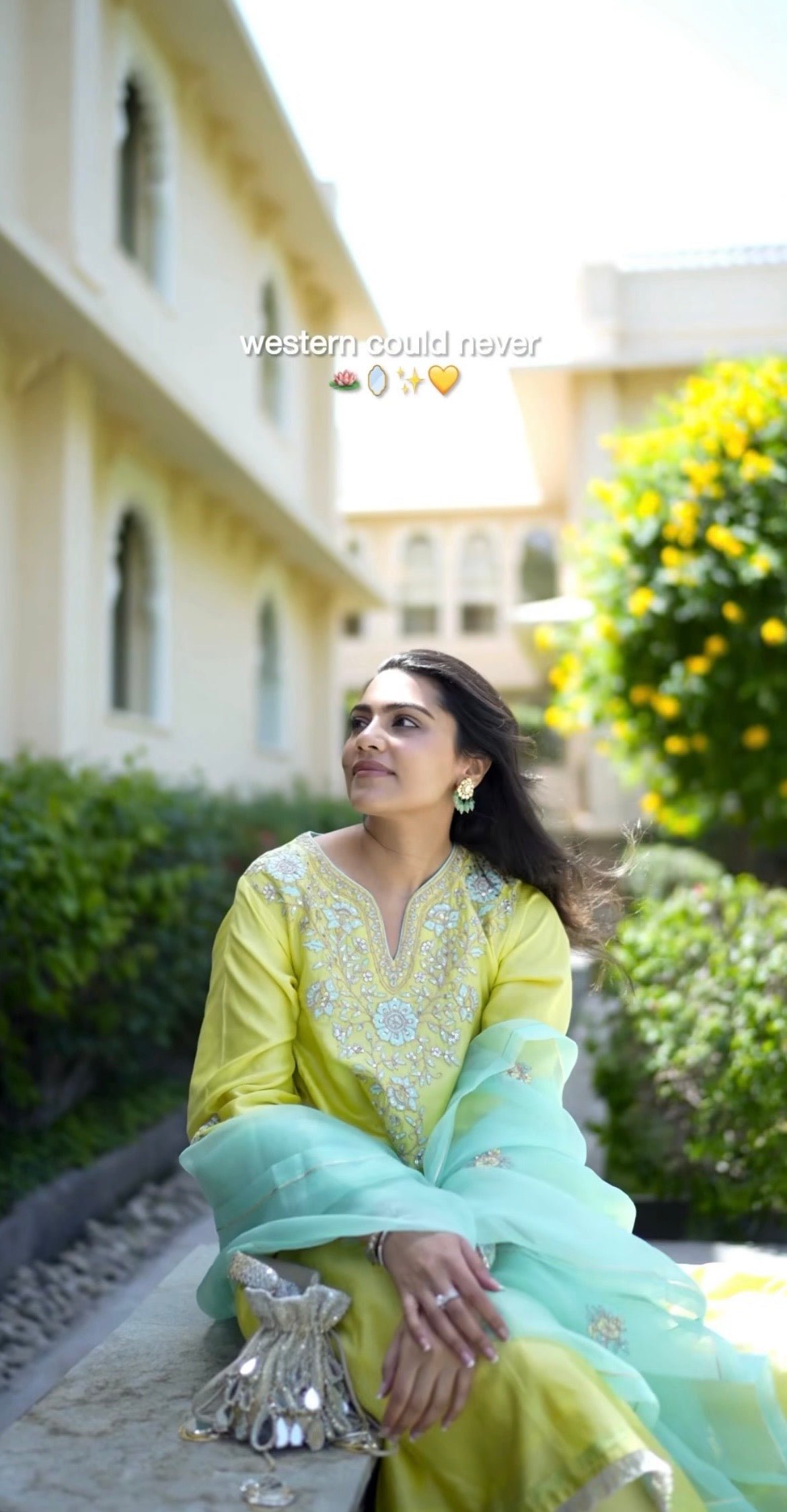 Yukta Sethi in Kainat Silk Chanderi Embroidered Lime Yellow A-Line Choga Set