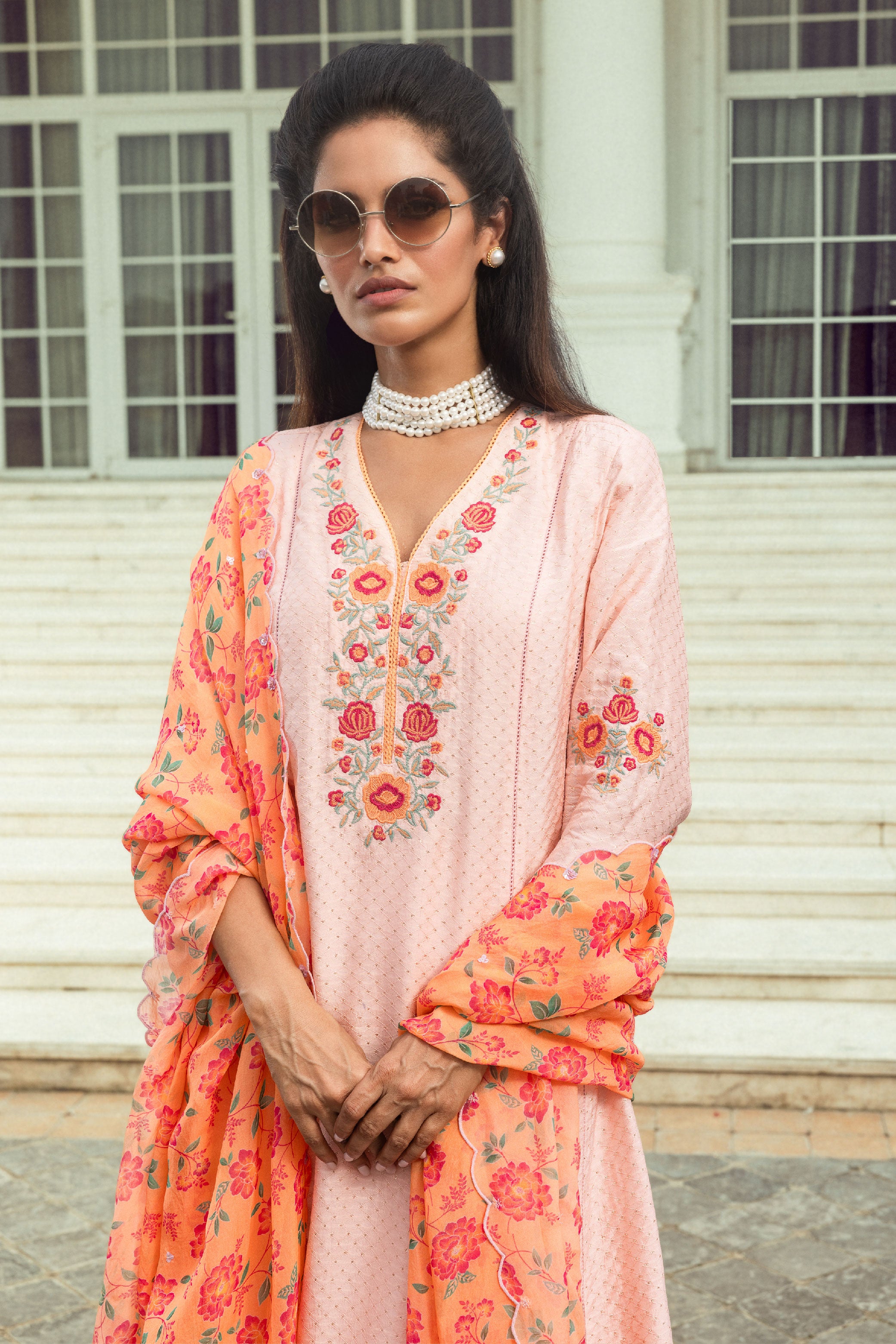 GUL PINK JACQUARD A-LINE KURTA SET