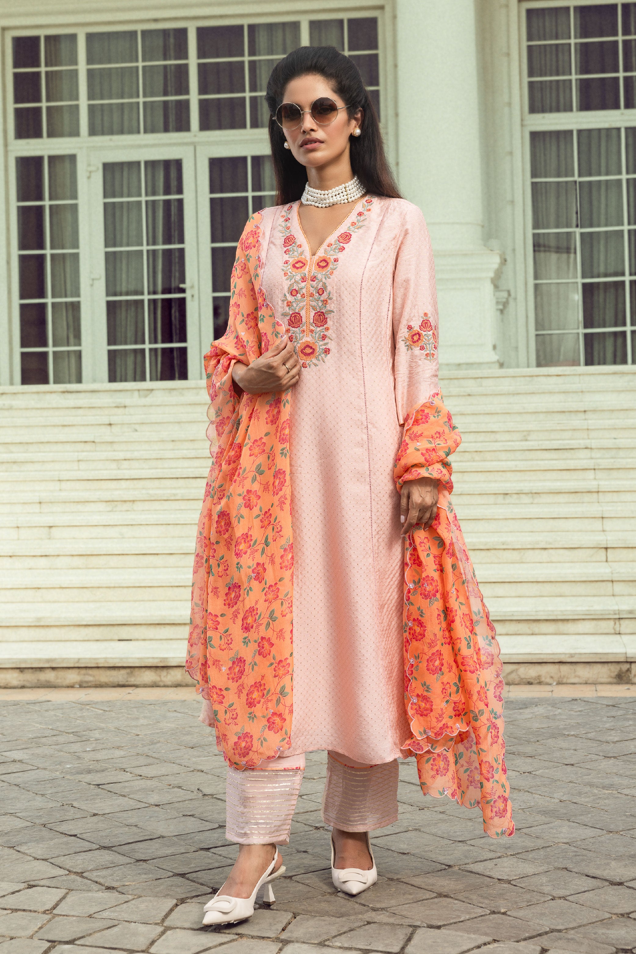 GUL PINK JACQUARD A-LINE KURTA SET