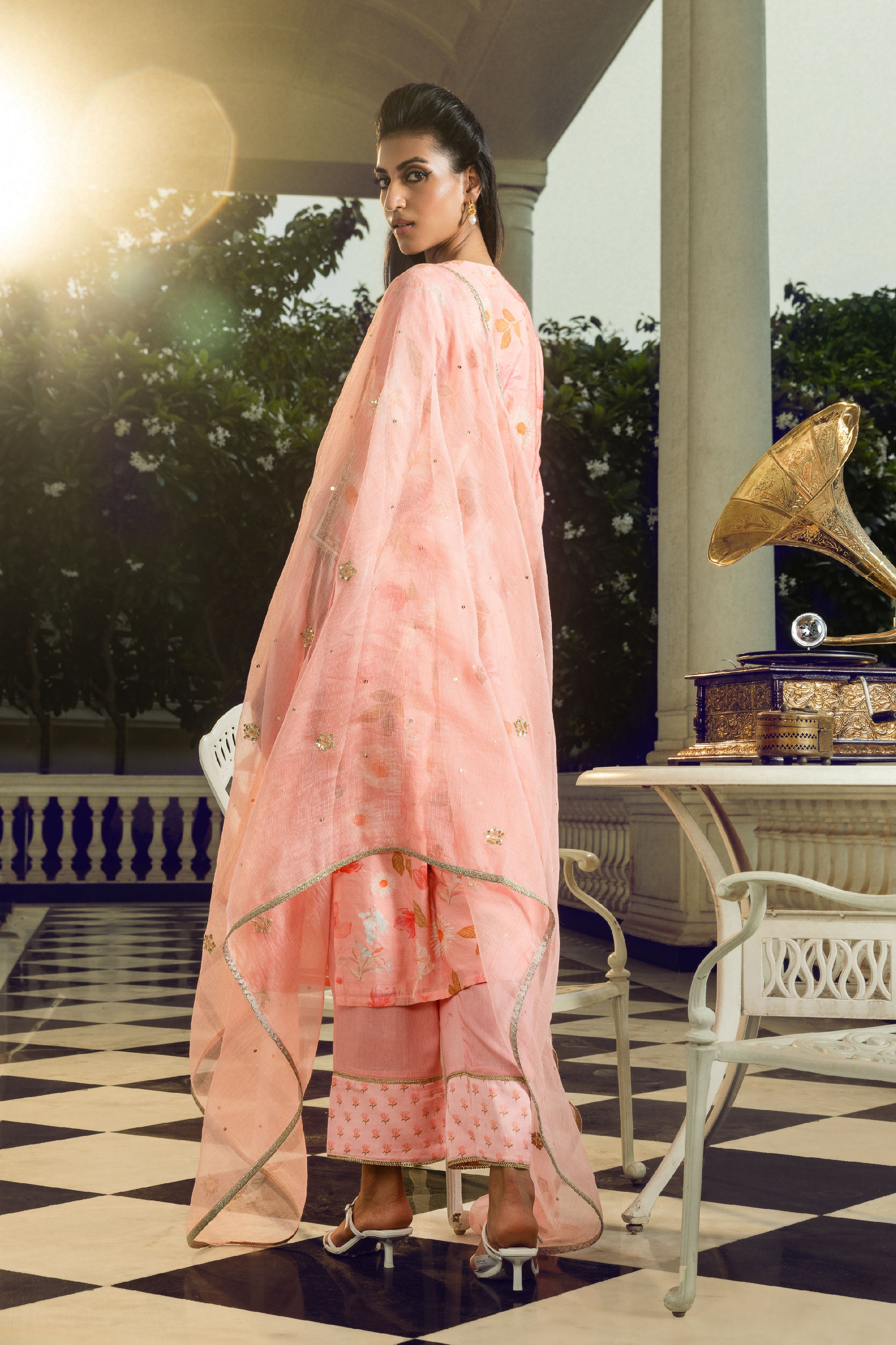 RABIA PINK FLORAL PRINTED A-LINE KURTA SET