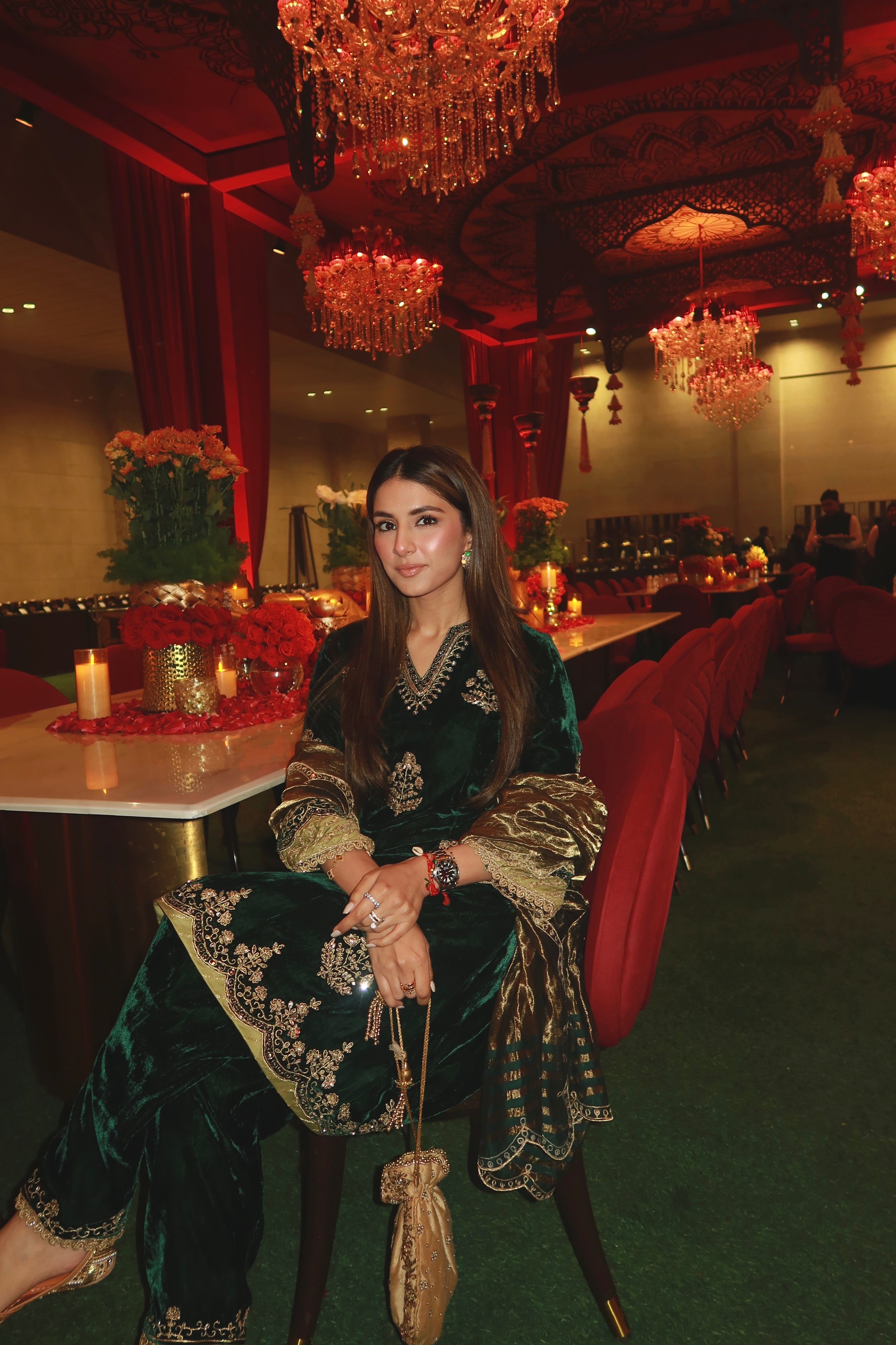 MEHER TALUJA IN Dilruba Silk Velvet Embroidered Forest Green A-Line Kurta Set