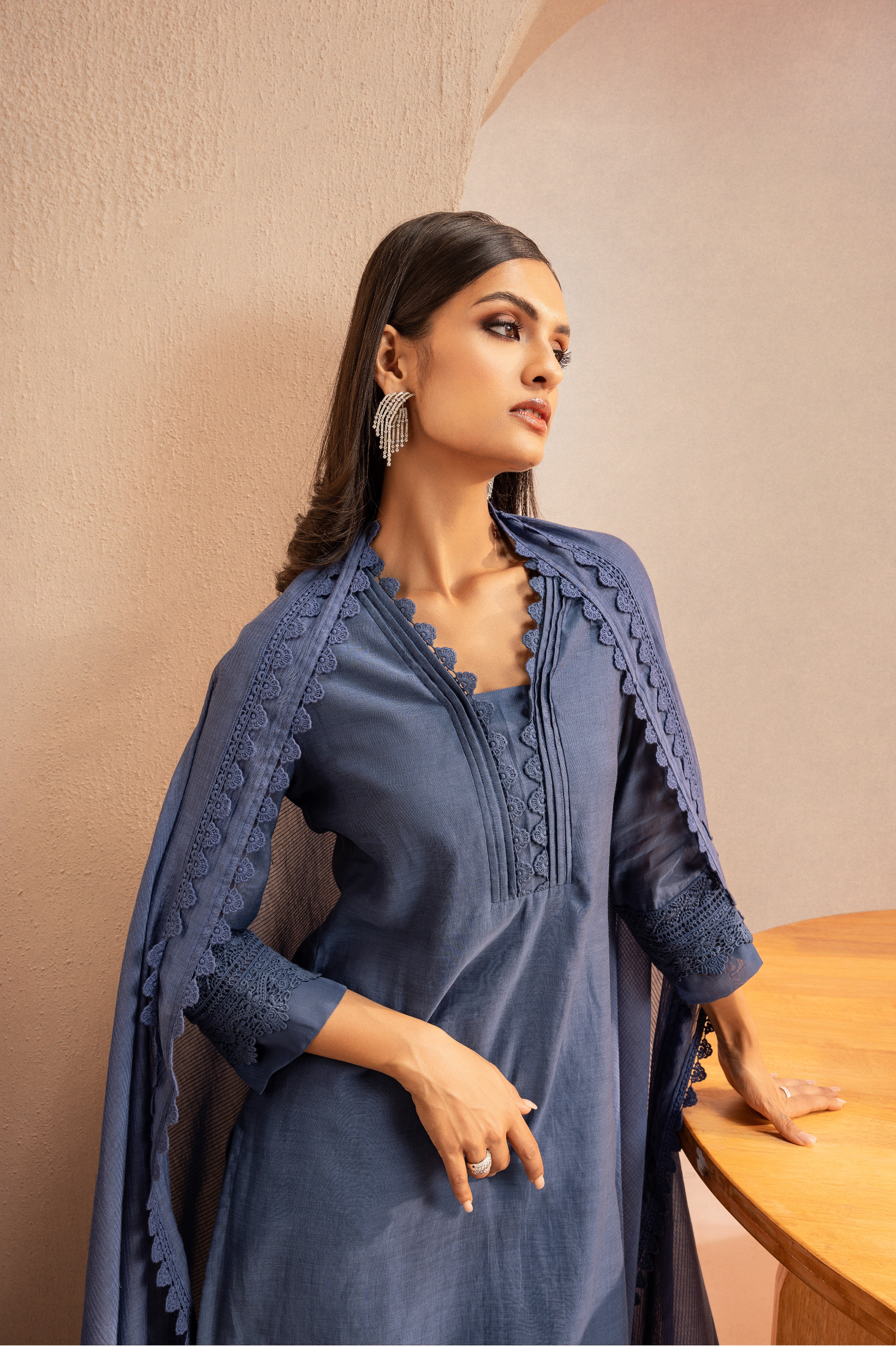 MAYA BLUE COTTON SILK CHANDERI KURTA SET