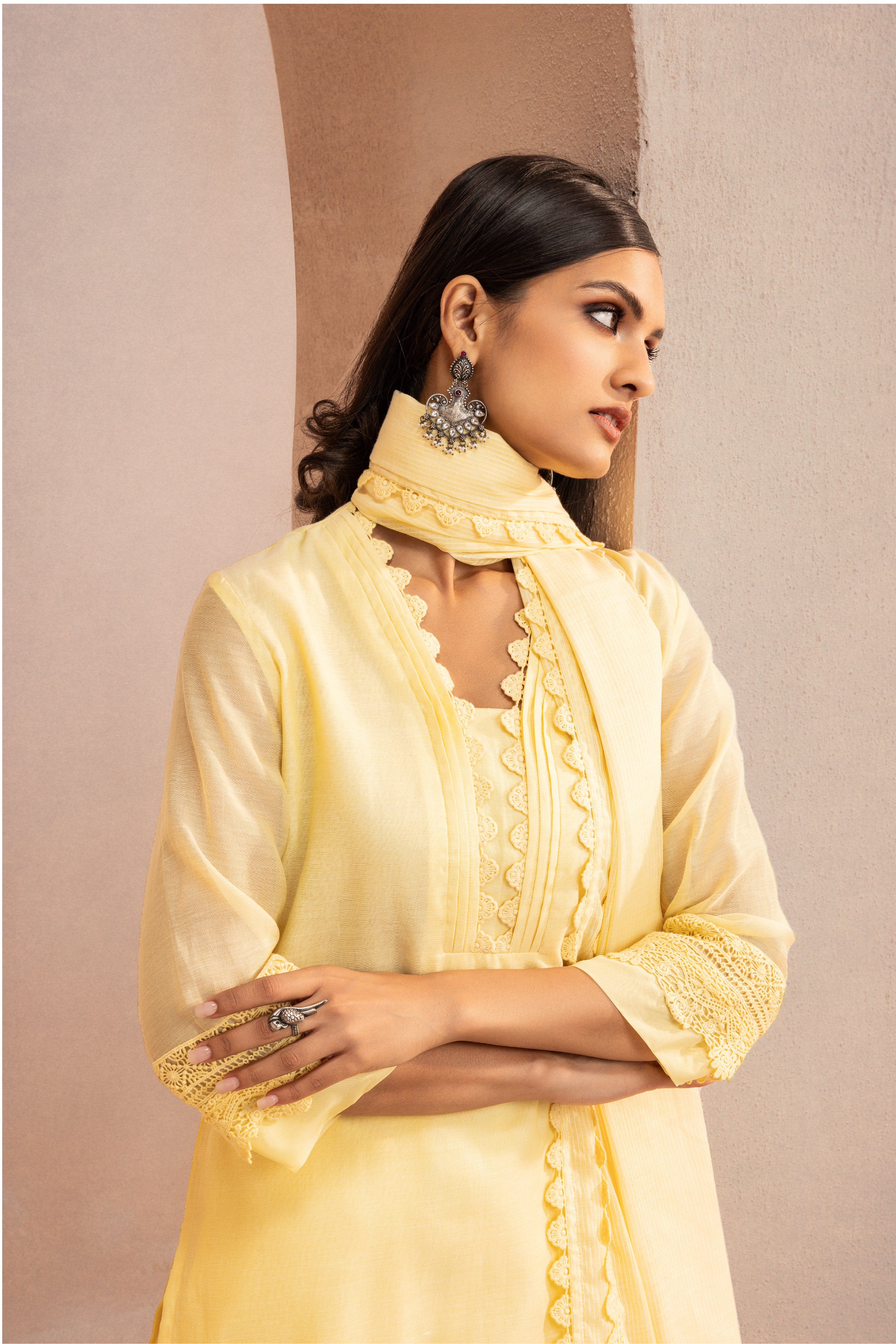 MAYA YELLOW COTTON SILK CHANDERI KURTA SET