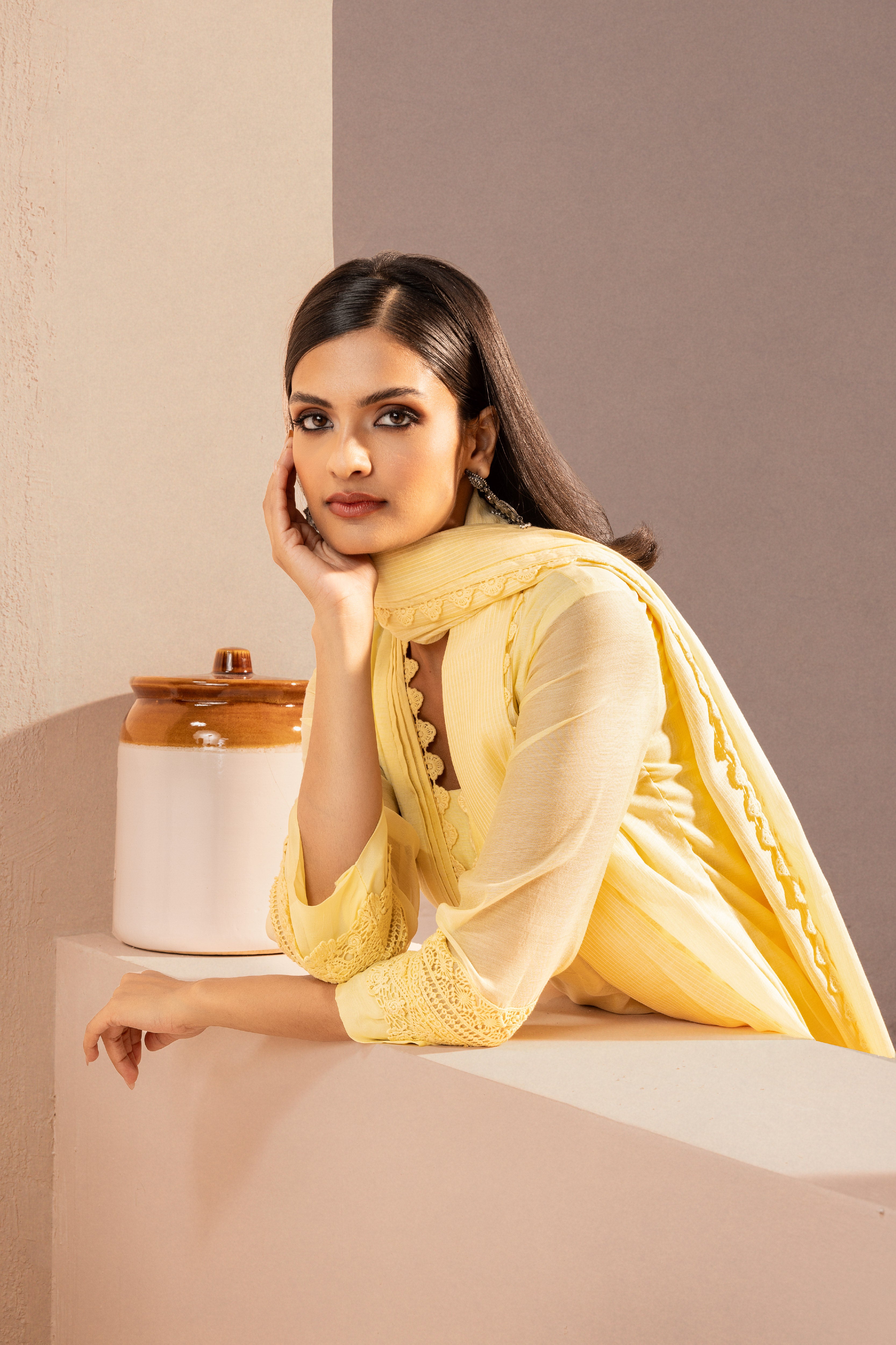 MAYA YELLOW COTTON SILK CHANDERI KURTA SET