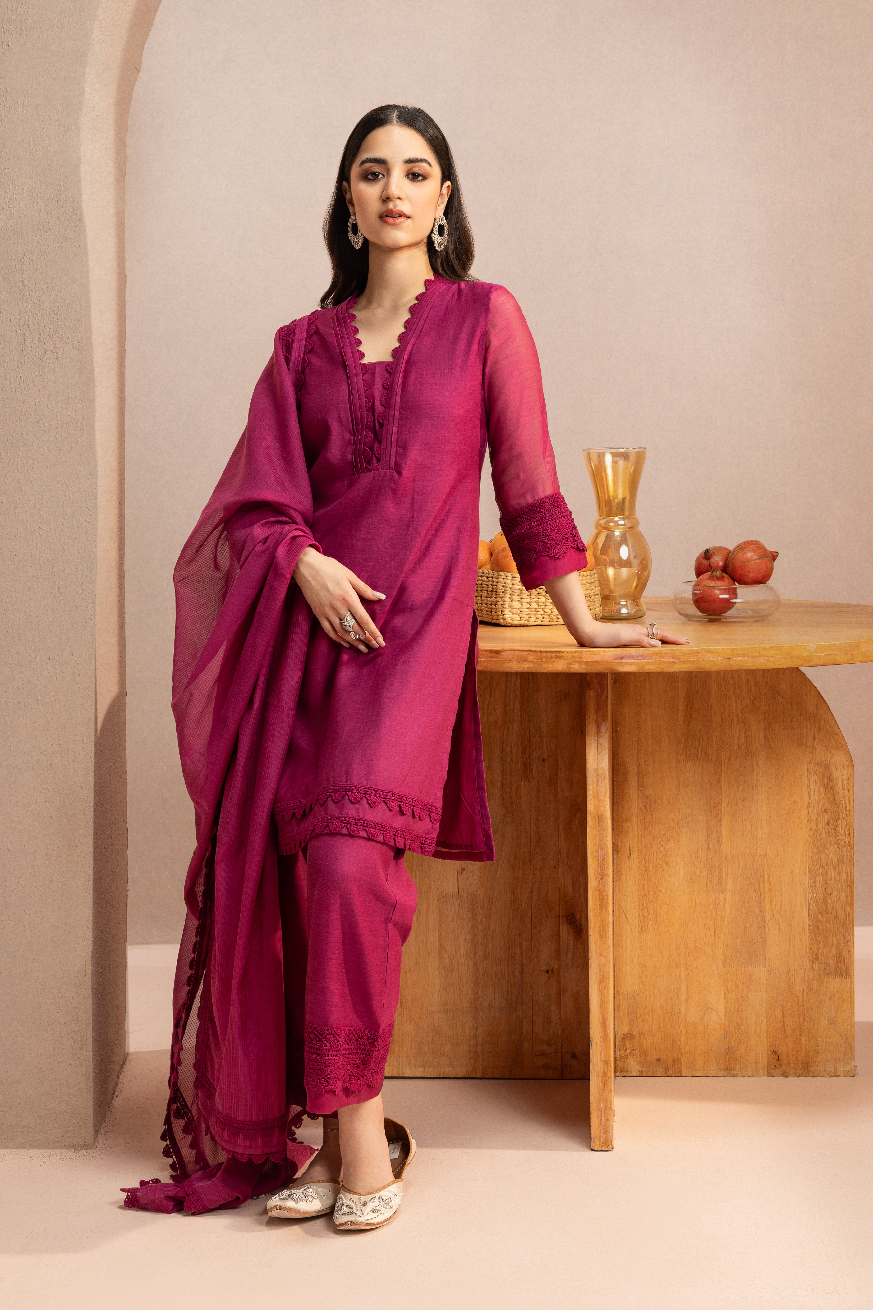 MAYA PLUM COTTON SILK CHANDERI KURTA SET