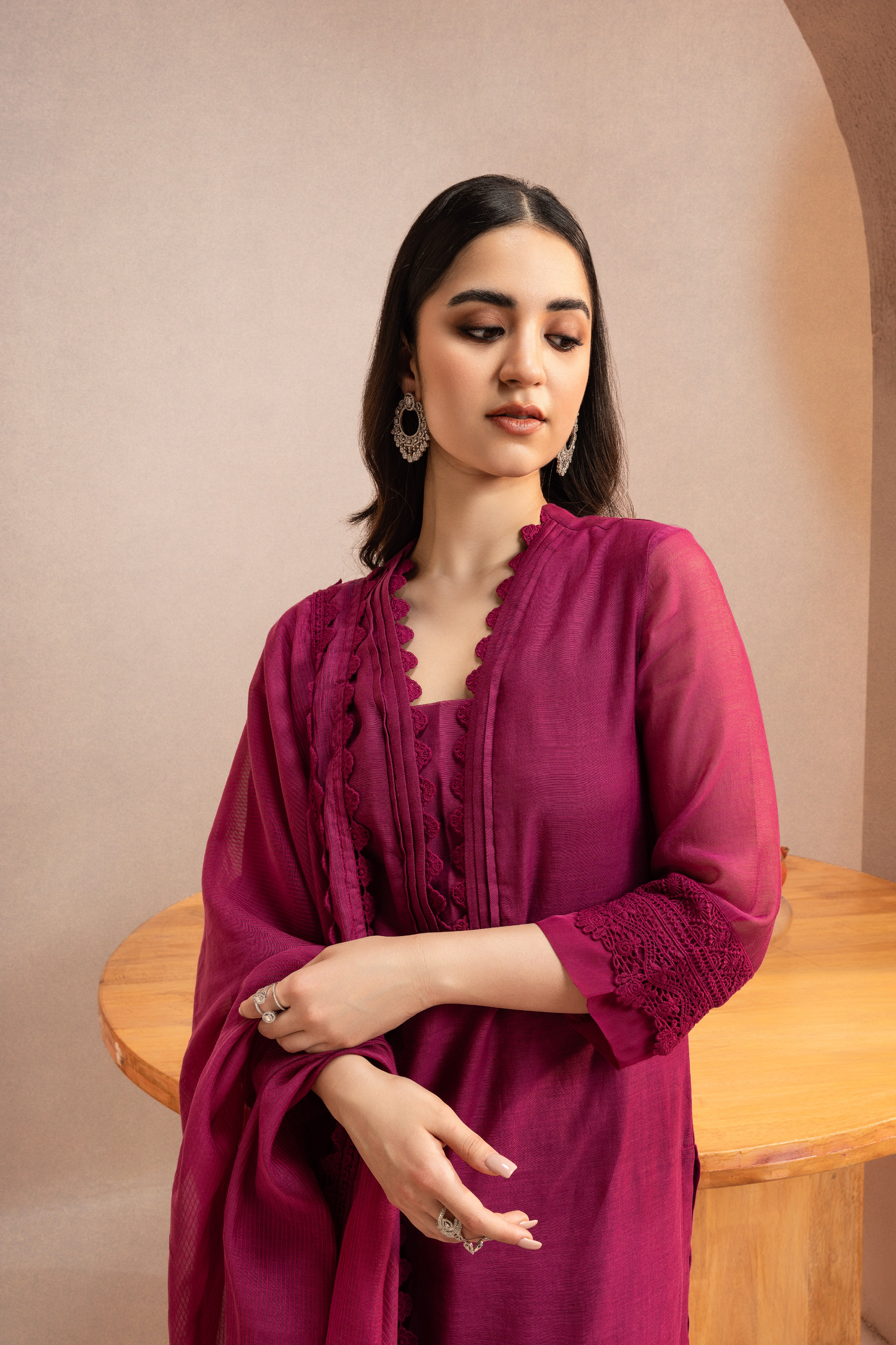 MAYA PLUM COTTON SILK CHANDERI KURTA SET