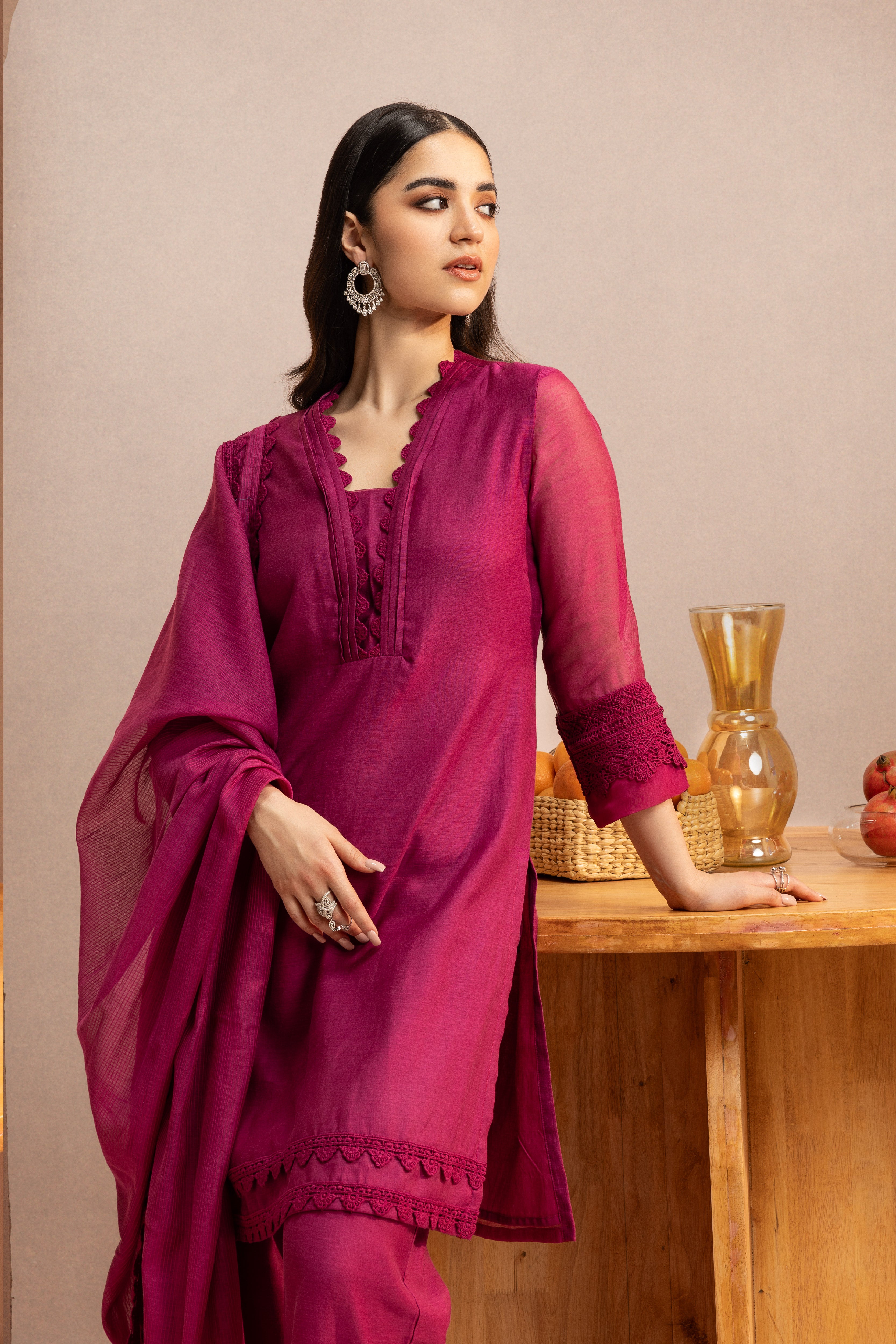 MAYA PLUM COTTON SILK CHANDERI KURTA SET