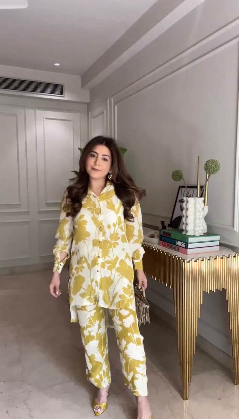 MEGHNA PAHWA IN EMILY OLIVE FLORAL PRINTED CREPE COORD SET