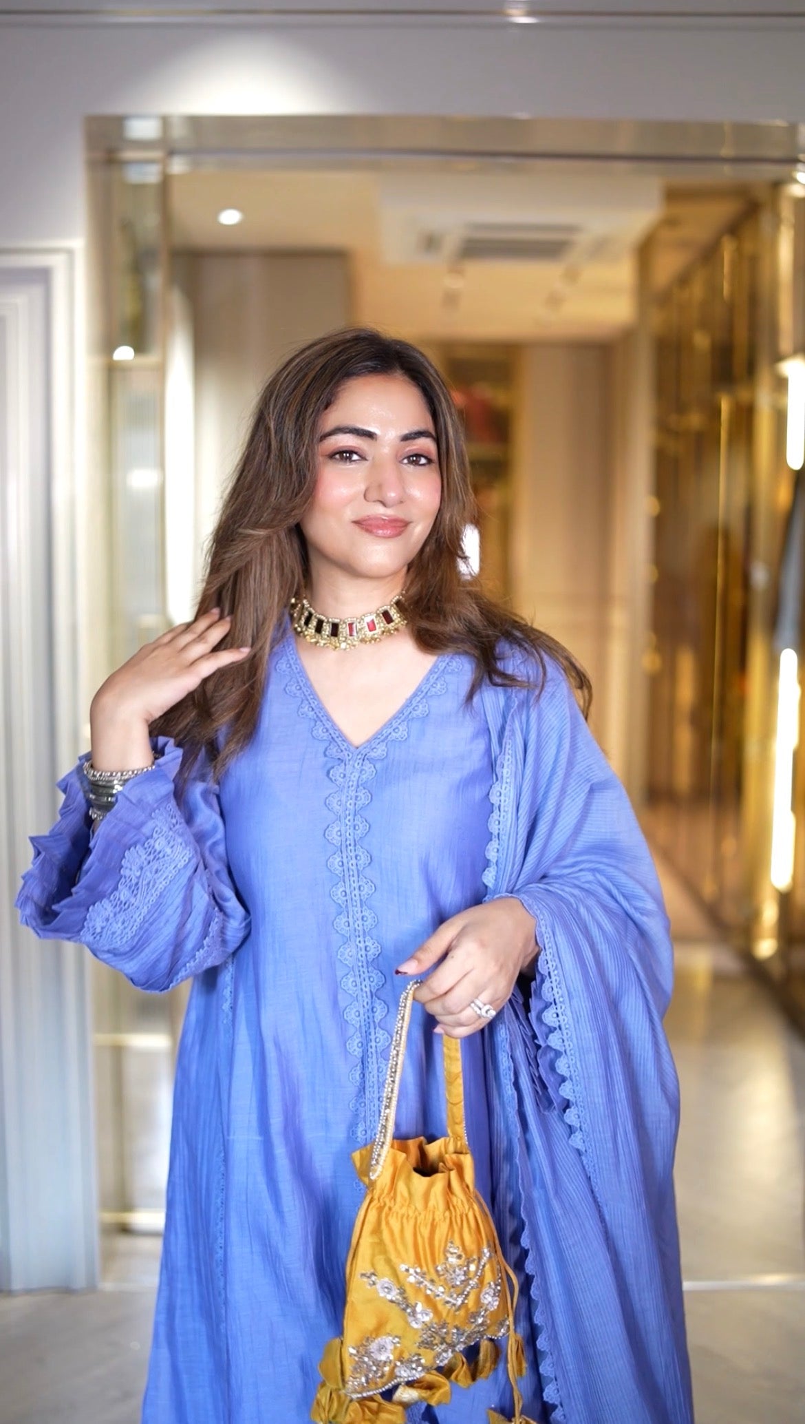 Anisha Sethi in Samara Pastel Blue Cotton-Silk Chanderi Choga Set