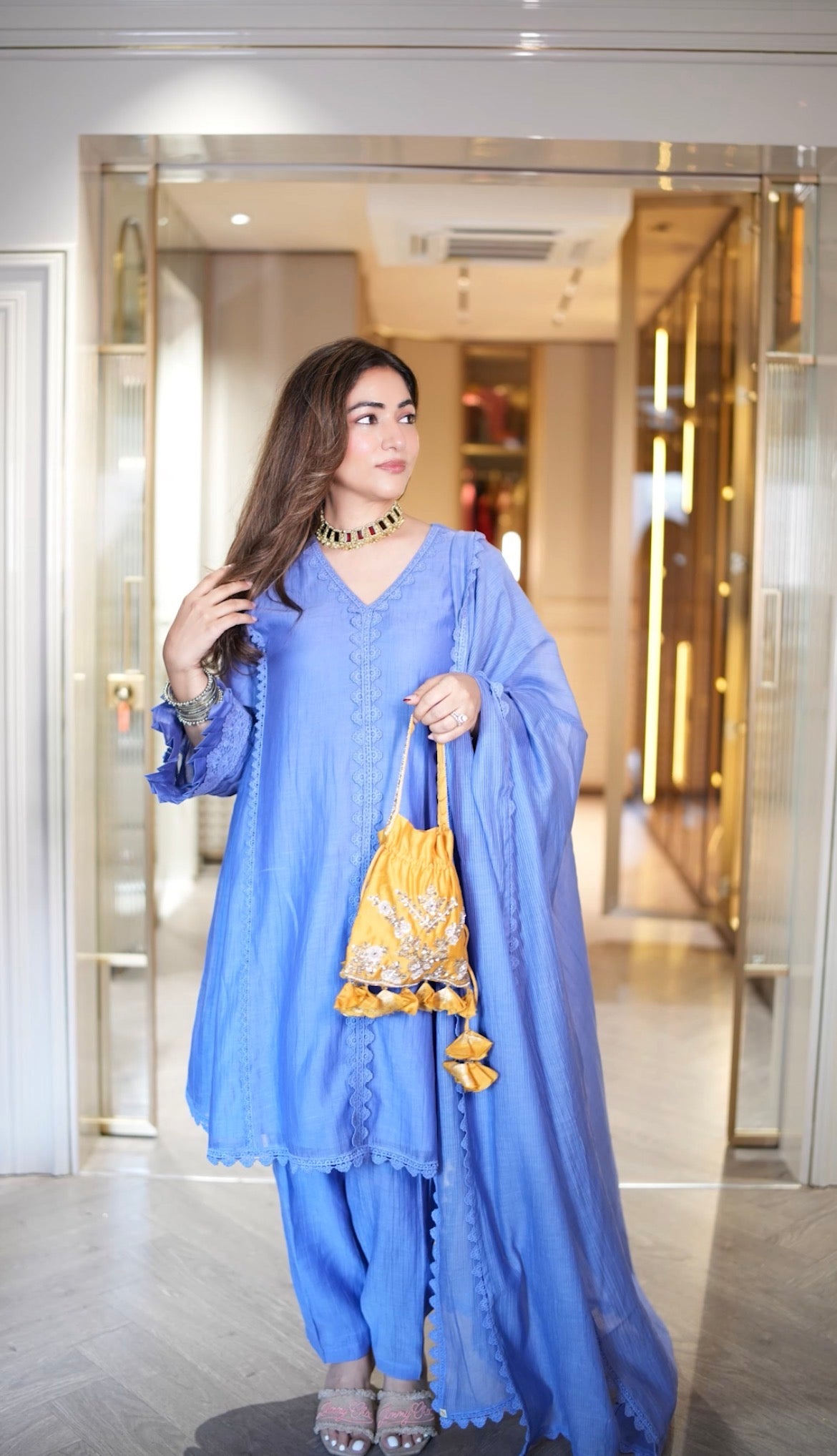 Anisha Sethi in Samara Pastel Blue Cotton-Silk Chanderi Choga Set