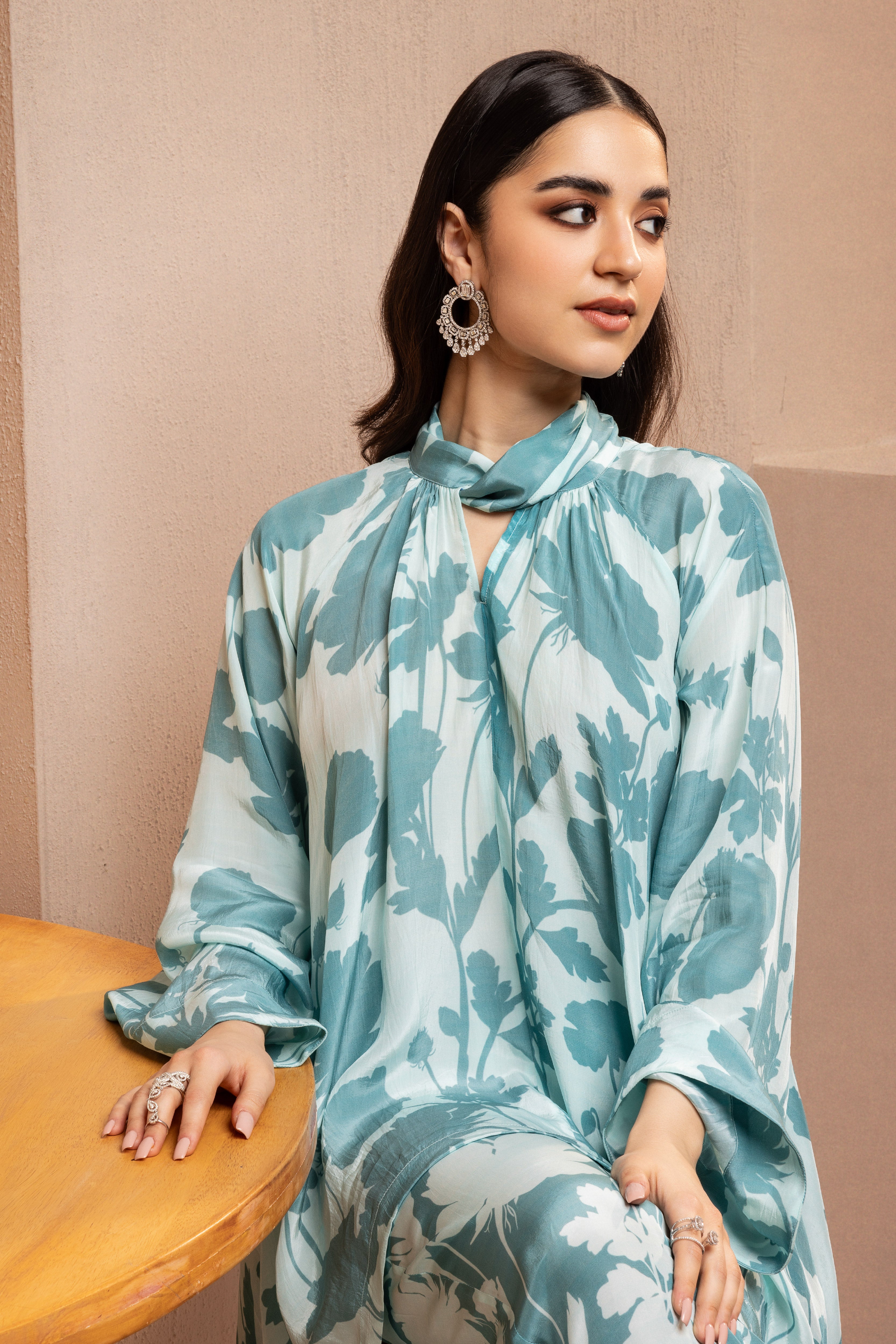 KRITIKA JAIN IN CLAIRE BLUE FLORAL PRINTED CREPE COORD SET