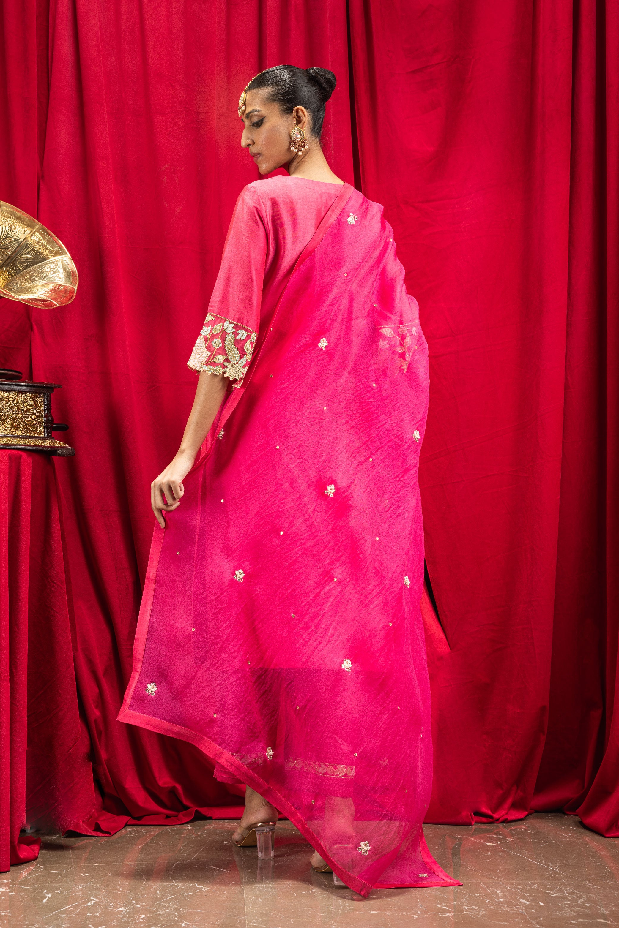 RANI PINK SILK CHANDERI KURTA SET