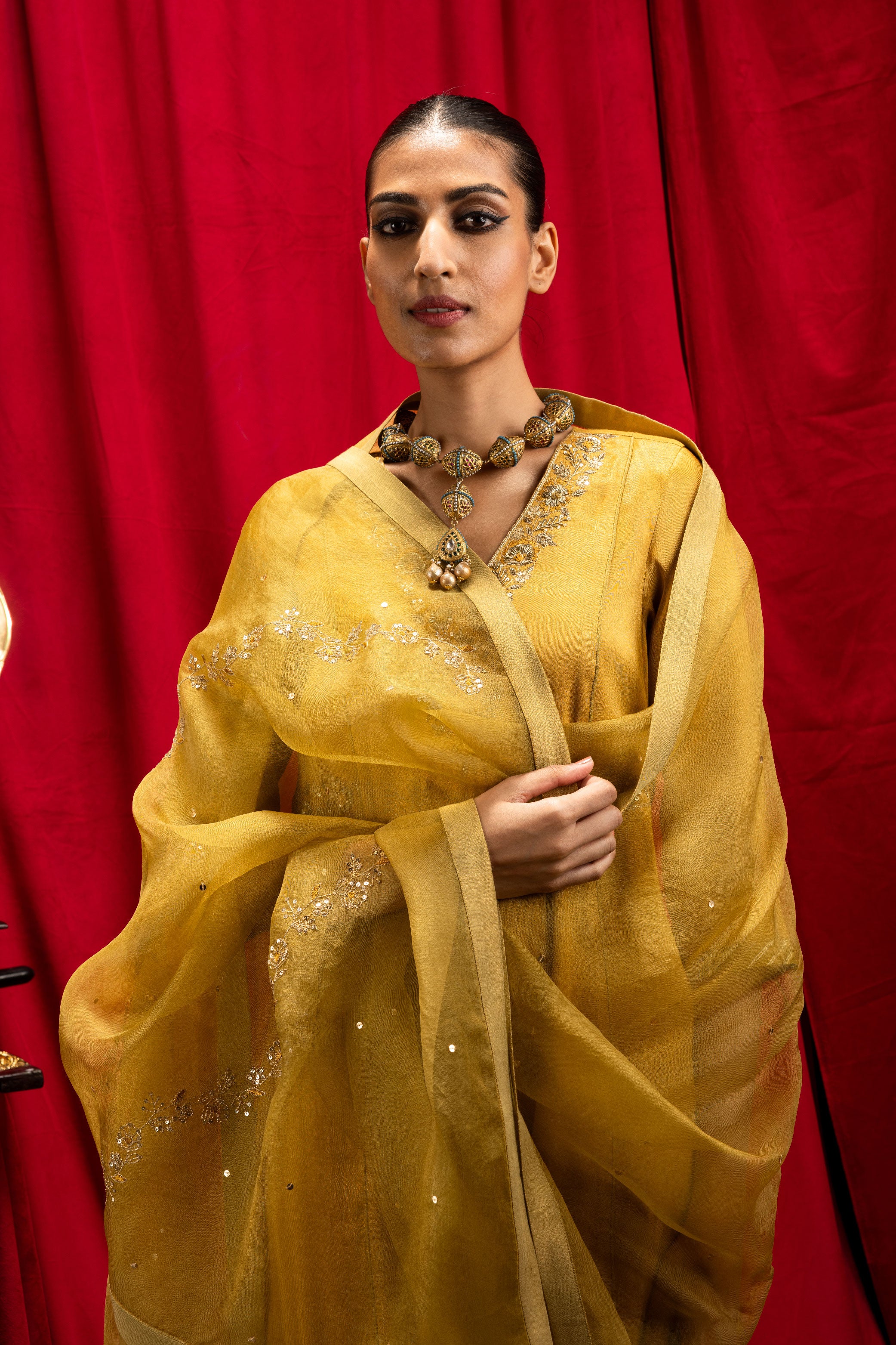 SUHANI MUSTARD TISSUE KURTA SET