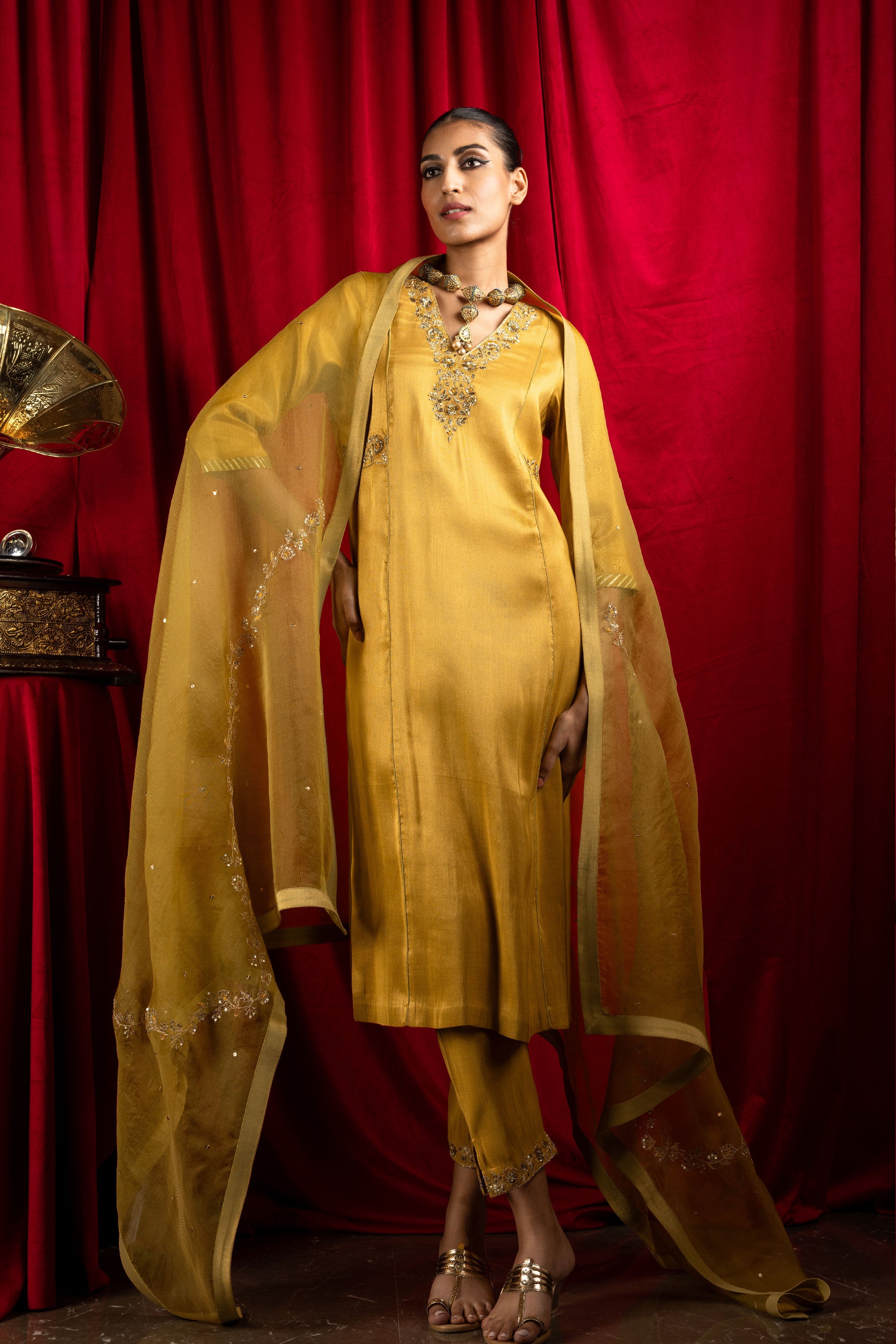 SUHANI MUSTARD TISSUE KURTA SET