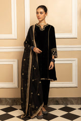 TARA BLACK SILK VELVET KURTA SET