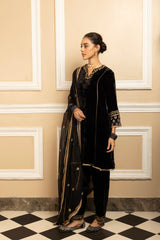 TARA BLACK SILK VELVET KURTA SET