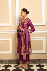 ZAHRA PURPLE SILK CHANDERI KURTA SET