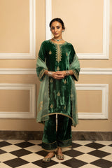 MEHFIL GREEN SILK VELVET KURTA SET