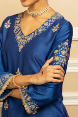 NAAZ BLUE SILK CHANDERI KURTA SET