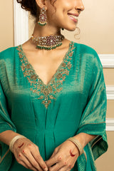 SUMIRA GREEN TISSUE CHANDERI KAFTAN SET