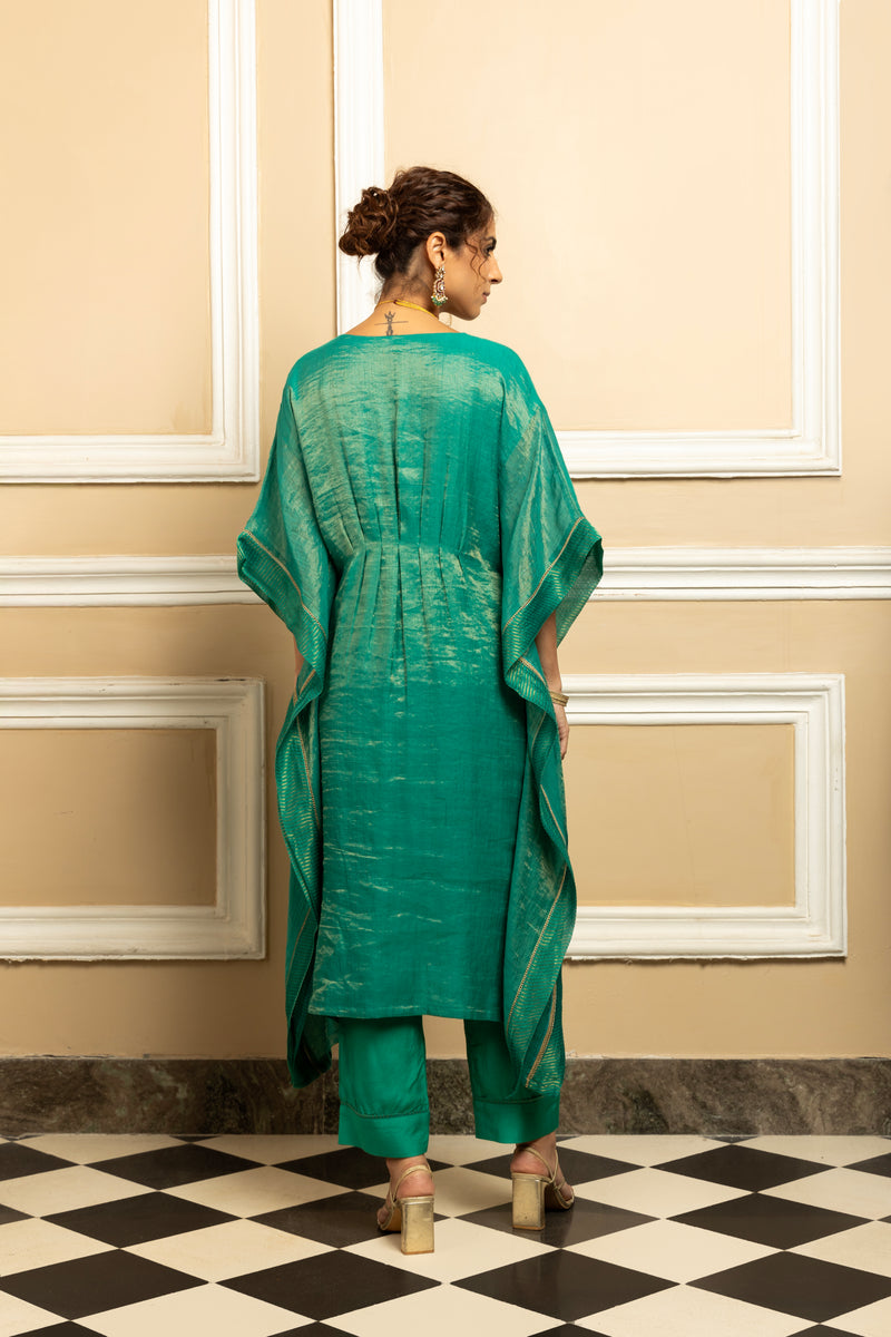 SUMIRA GREEN TISSUE CHANDERI KAFTAN SET