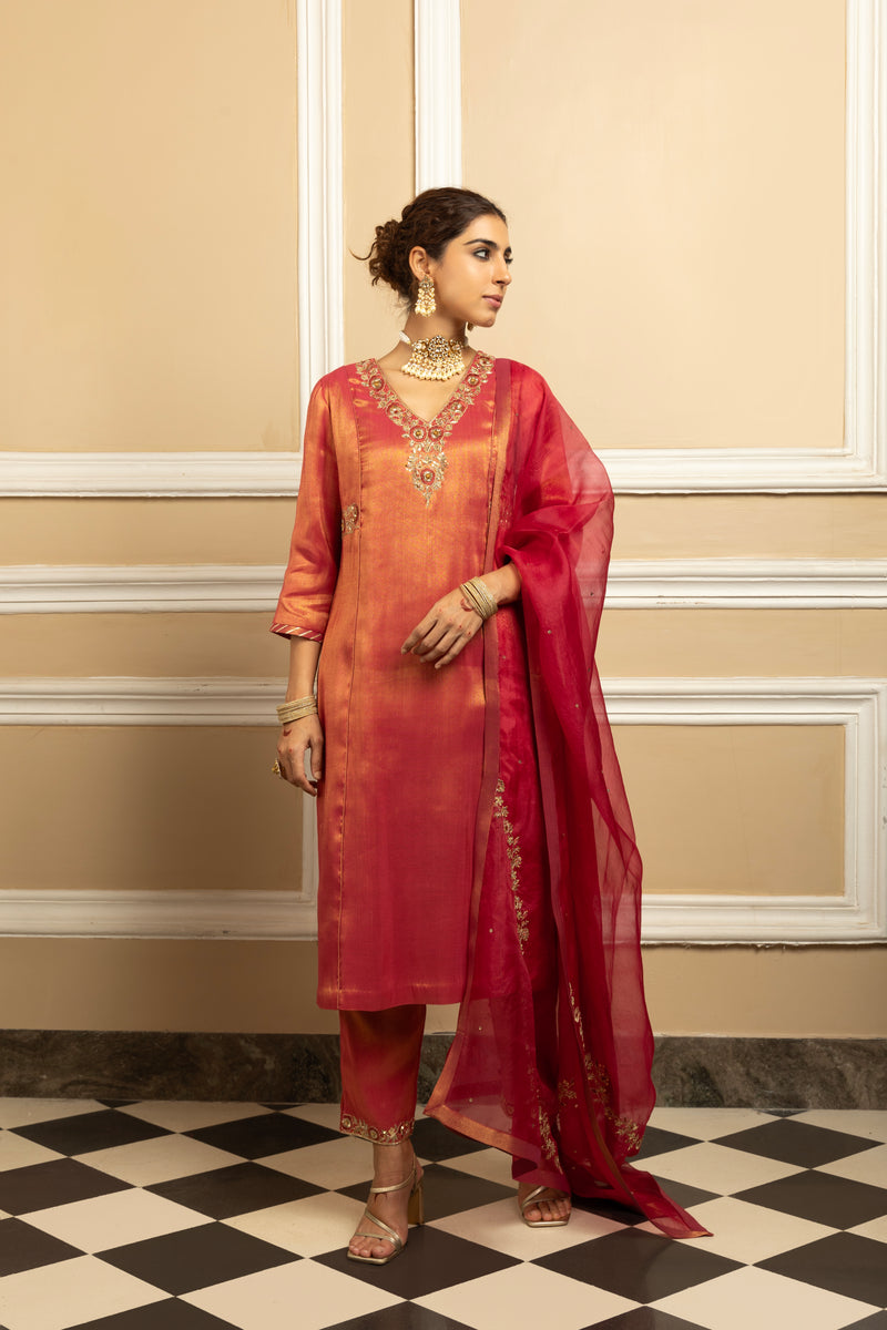 SUHANI PLUM TISSUE KURTA SET