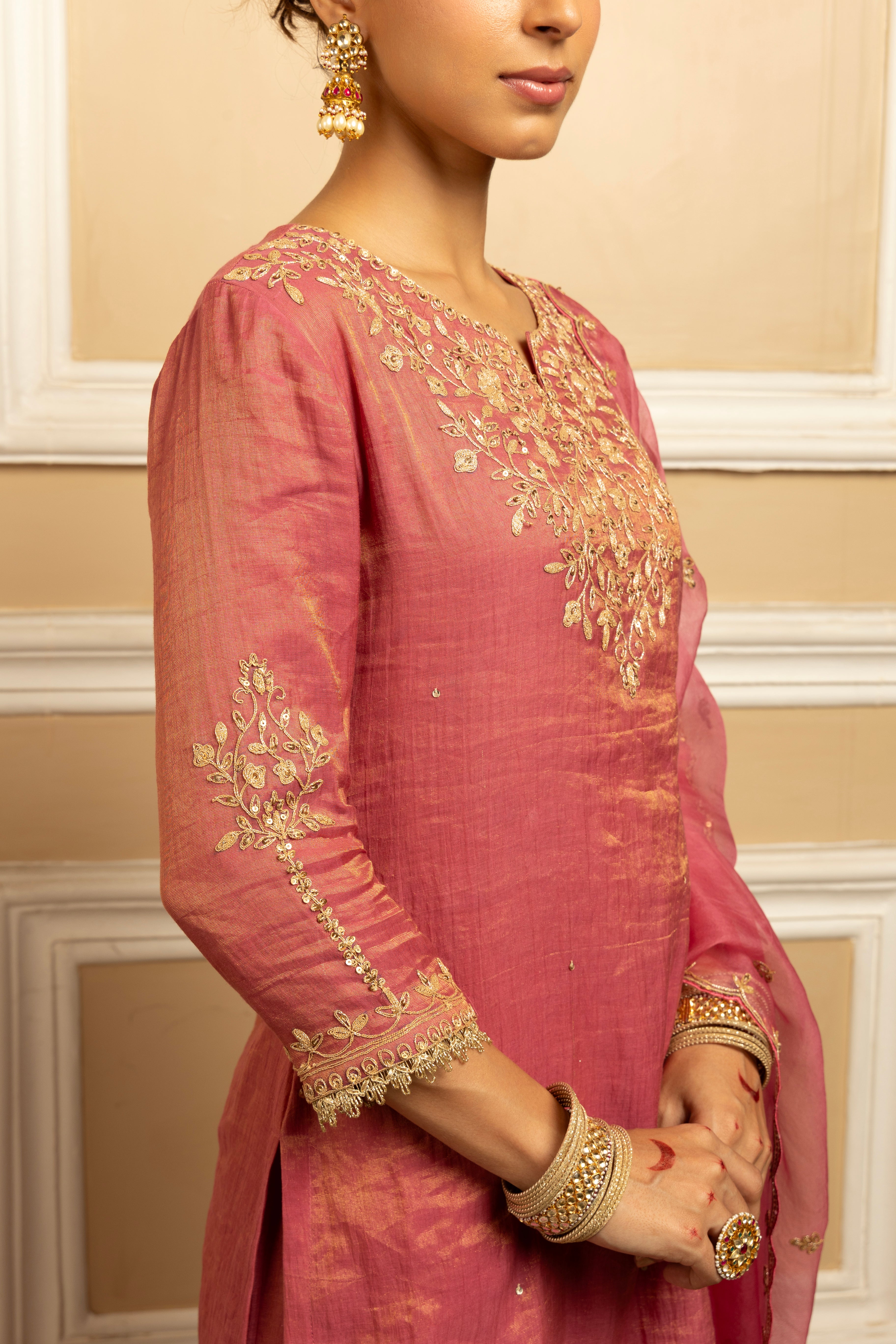 NOOR PINK TISSUE CHANDERI SHARARA SET