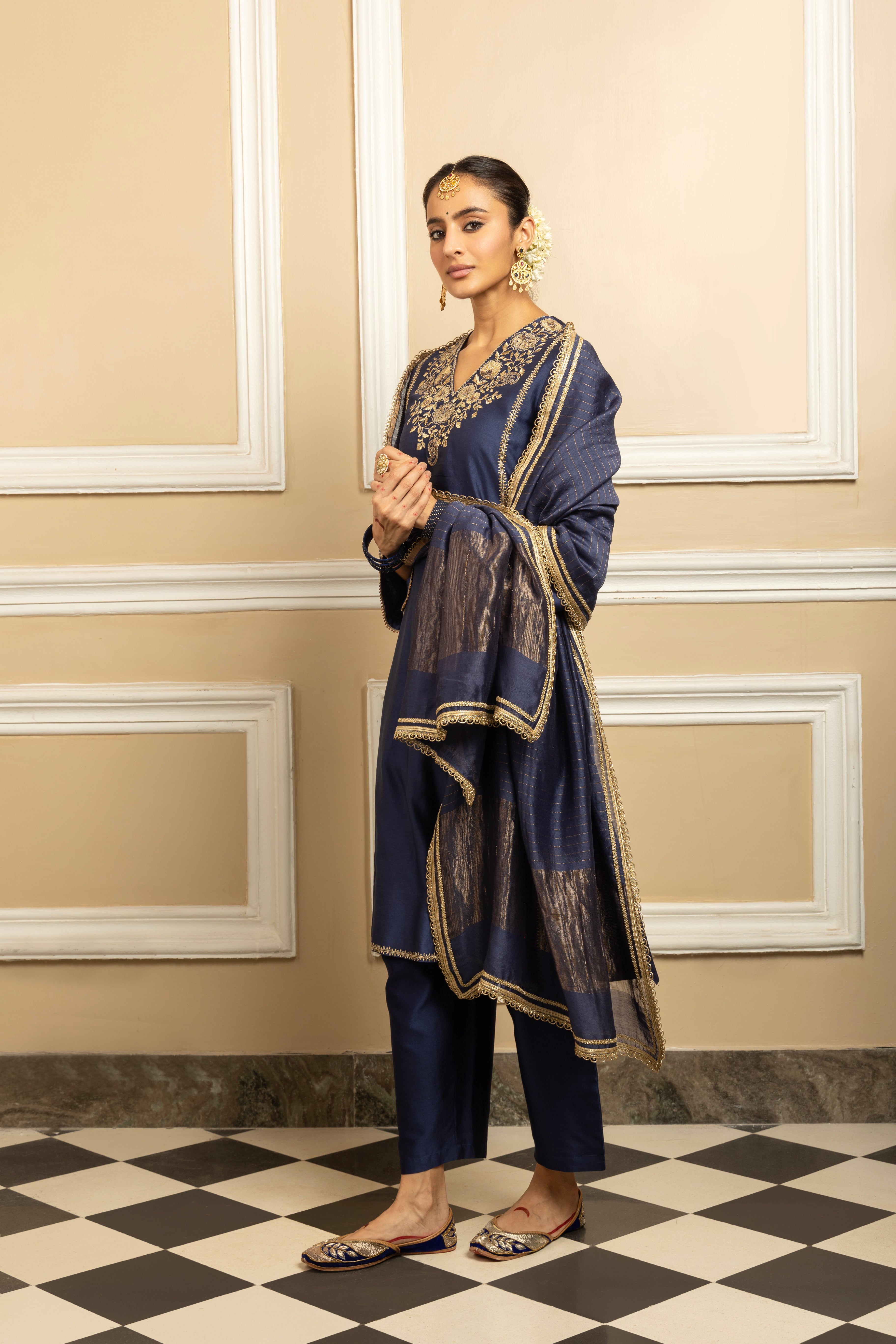 SANYA BLUE SILK CHANDERI KURTA SET