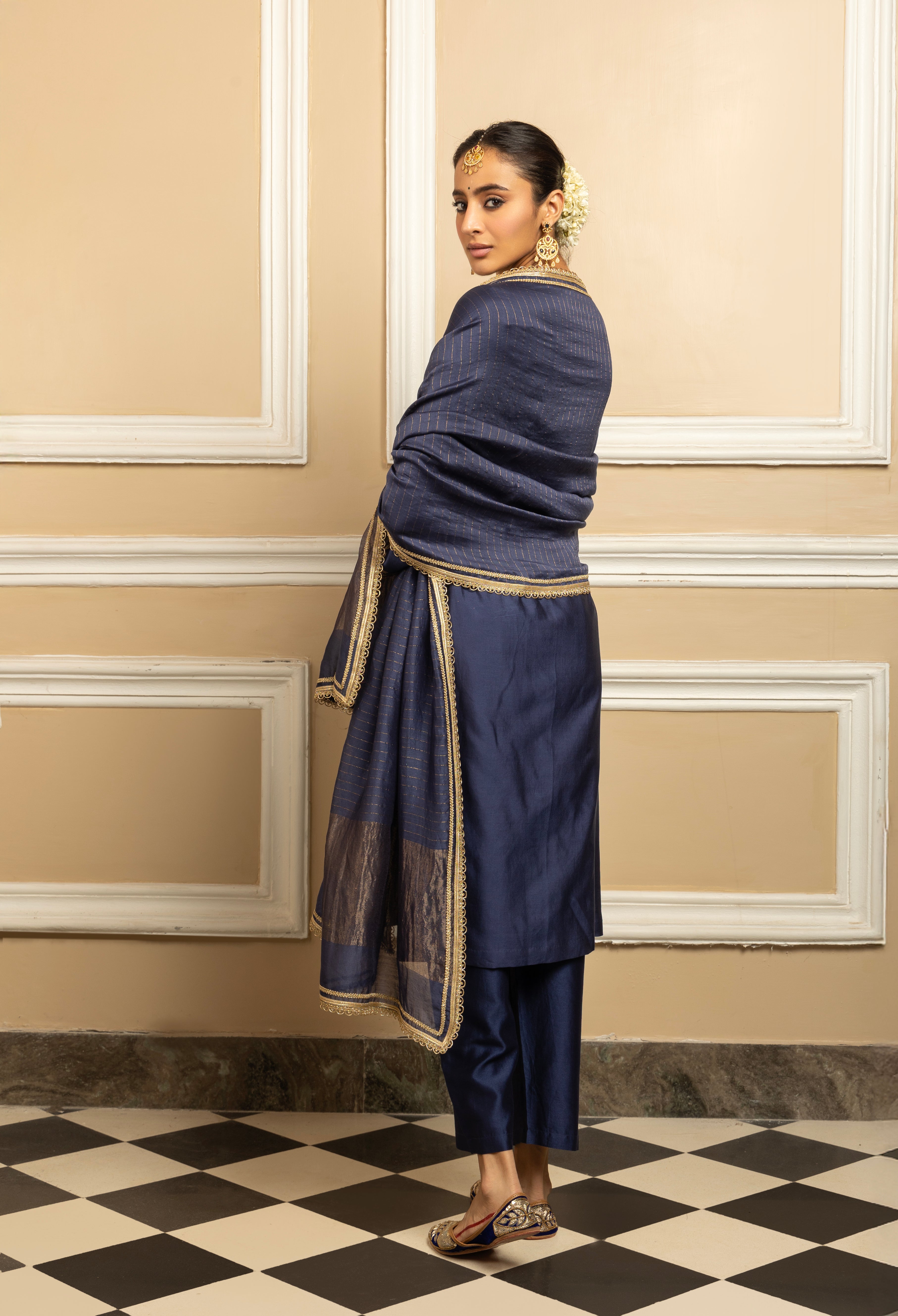 SANYA BLUE SILK CHANDERI KURTA SET